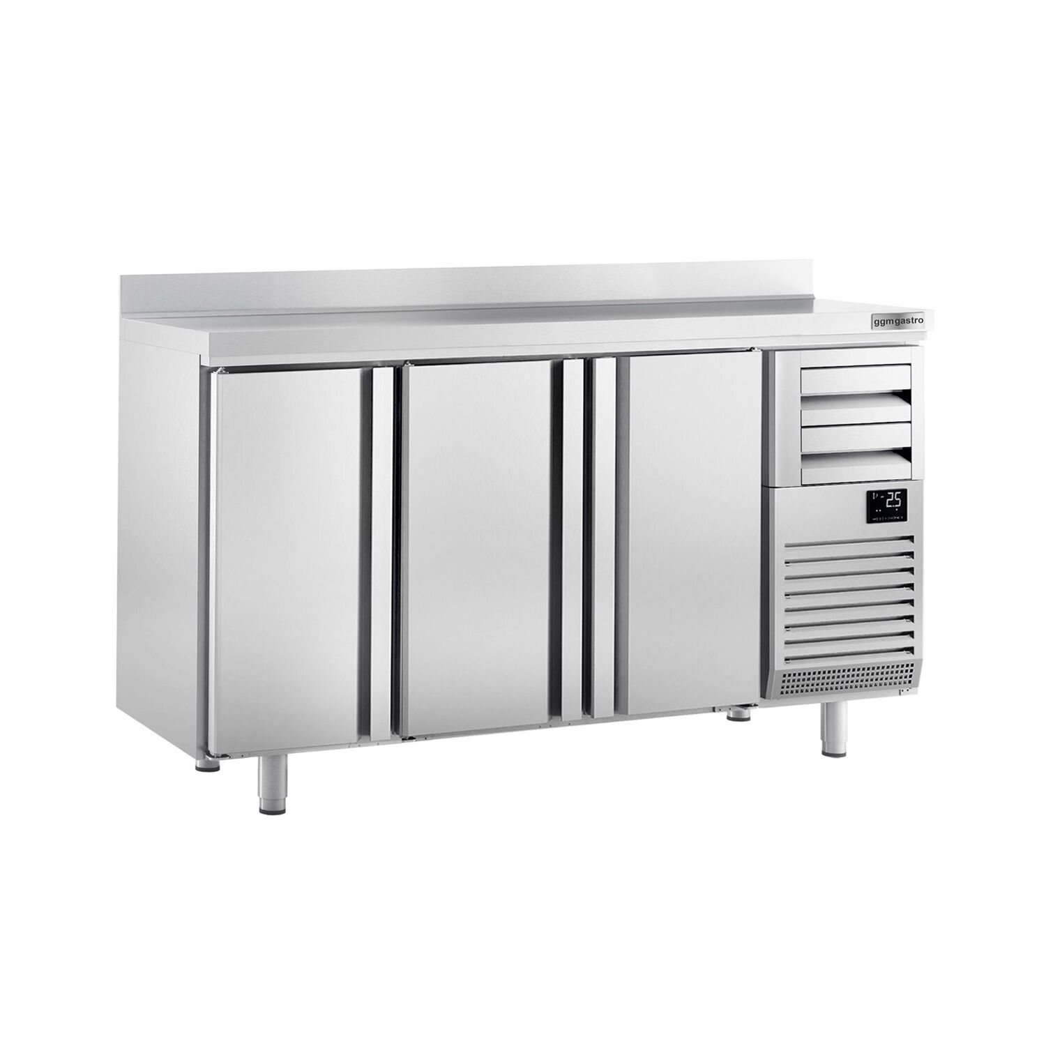 Arrière-bar réfrigéré professionnel Premium PLUS - 1960 x 600 mm - avec 3 portes, 2 tiroirs et dosseret