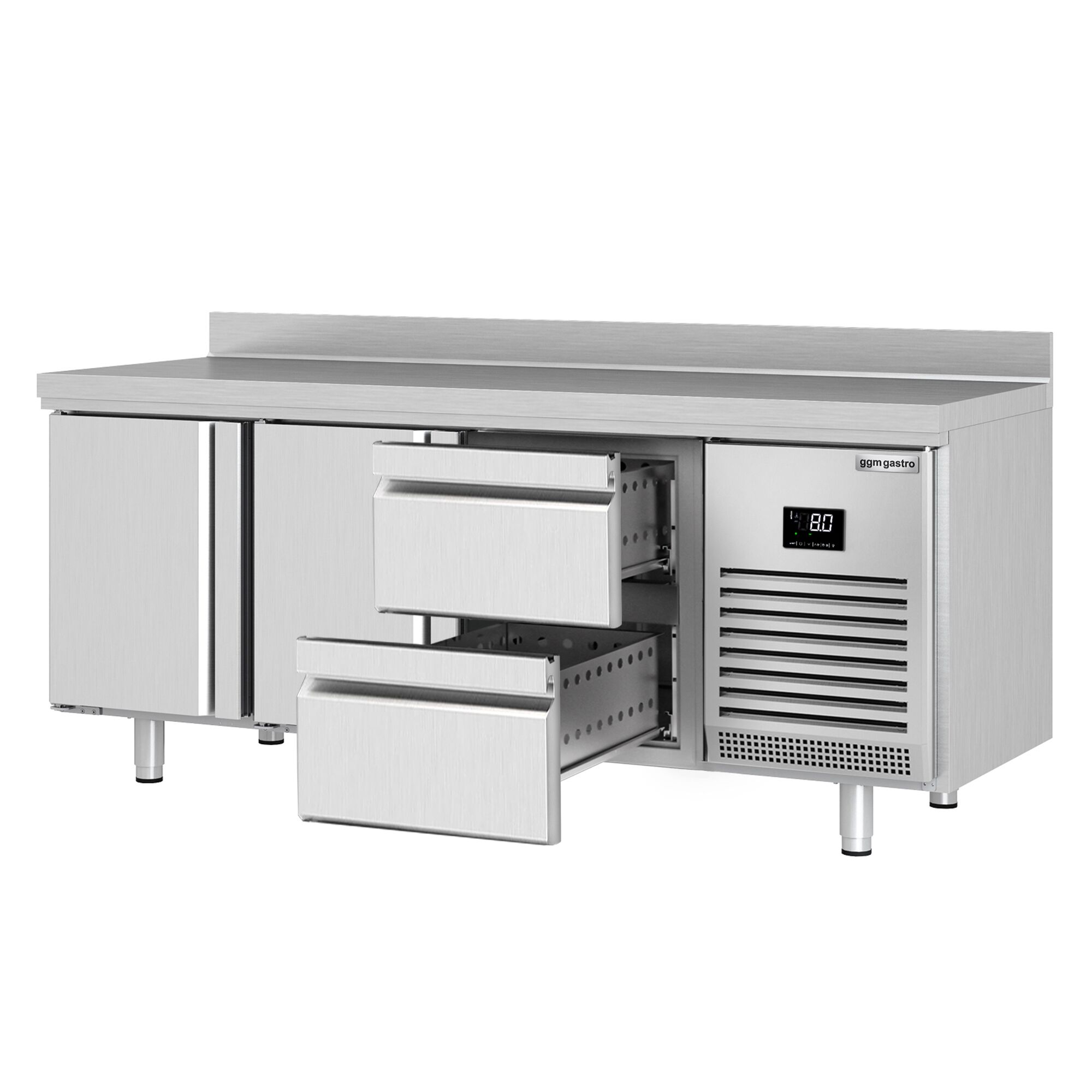 Table réfrigérée Premium PLUS - 1960 x 600 mm - avec 2 portes - 2 tiroirs - avec dosseret