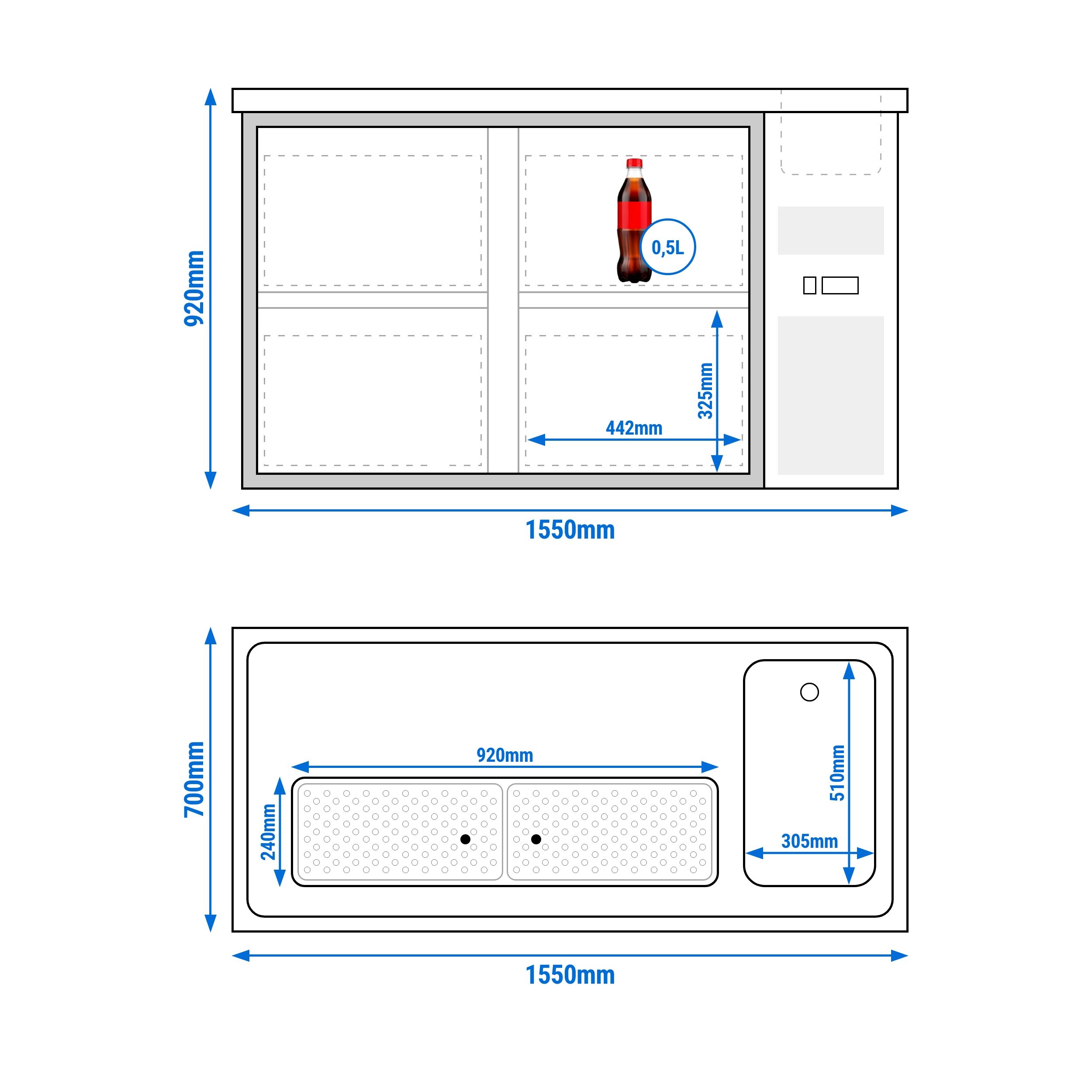 Comptoir de bar réfrigéré Premium PLUS – 1550 × 700 mm – 4 tiroirs