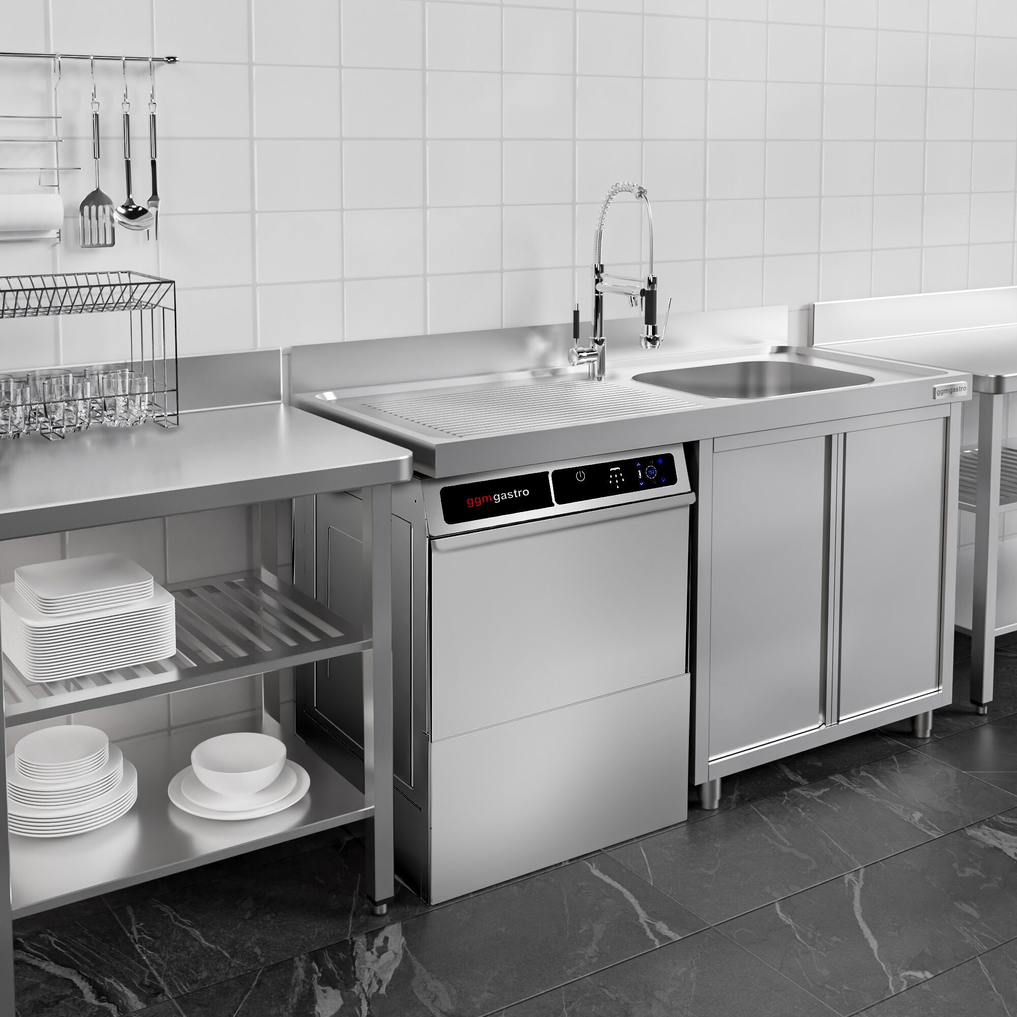 Lave-Vaisselle à Double Paroi - Tactile - 3,6 kW - incl. Détartrant - avec Pompe de Détergent, de Rinçage & de Vidange