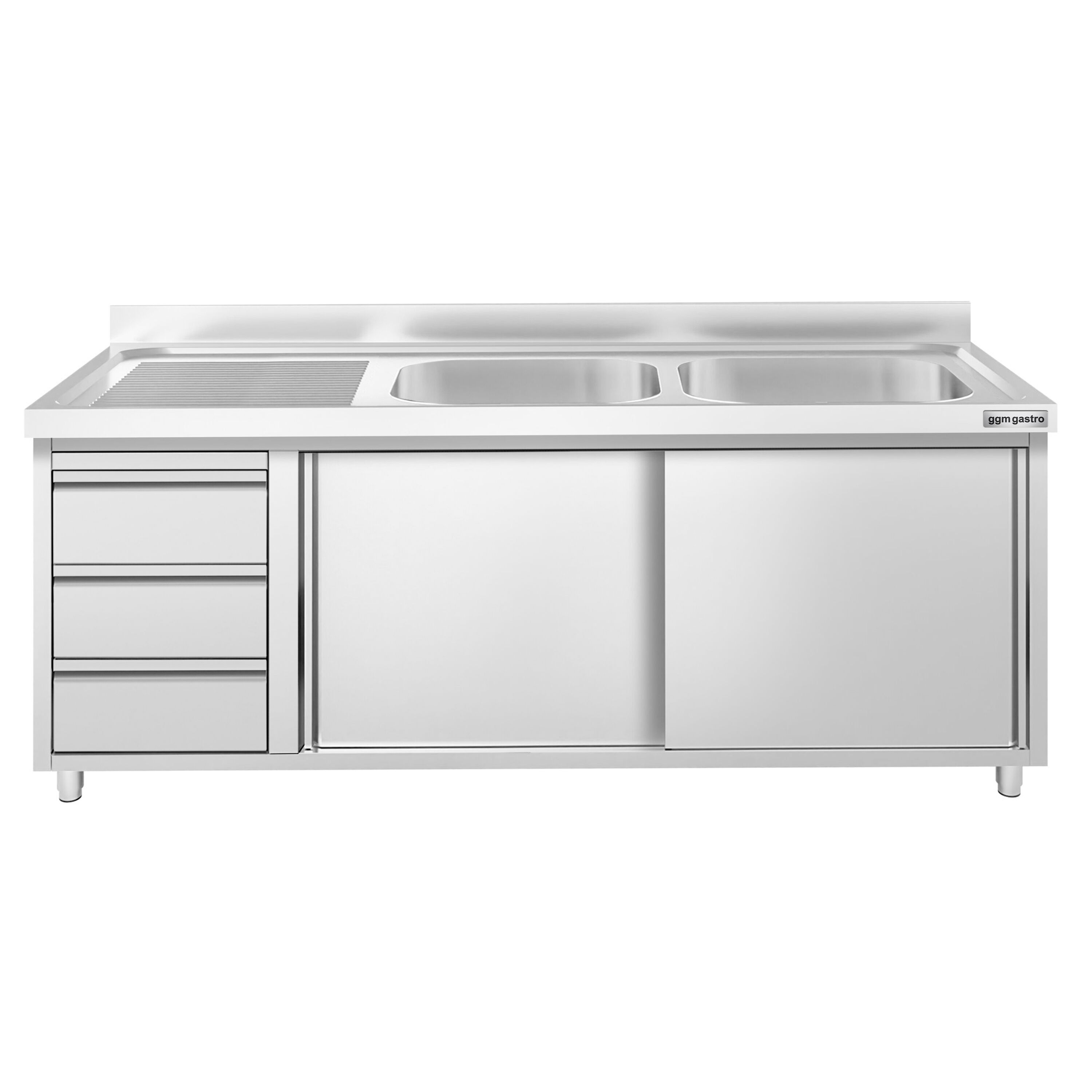 Meuble plonge PREMIUM - 2000x600mm - 2 bacs - 3 tiroirs