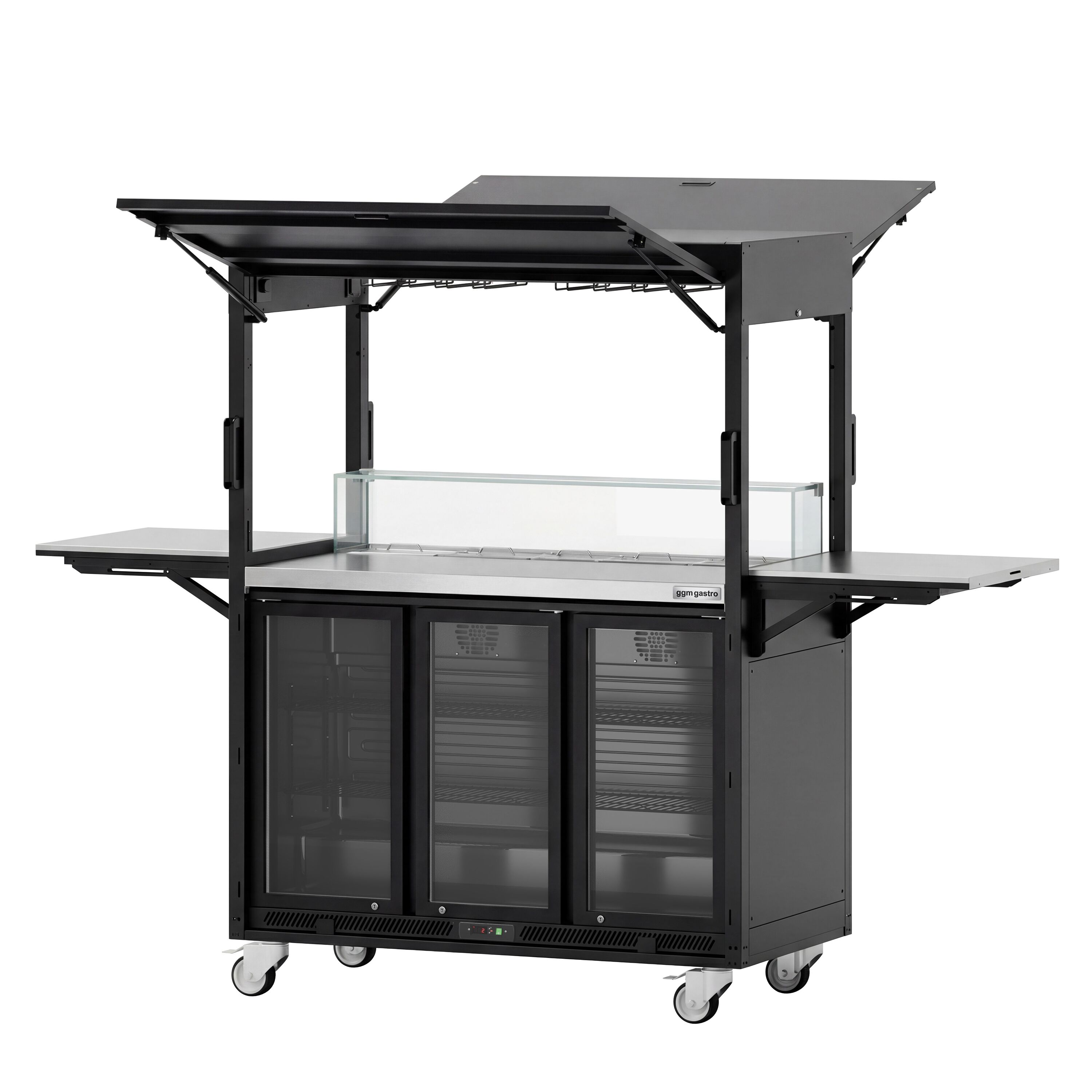 Station de cocktail mobile – avec réfrigérateur de bar, plan de travail, porte-verres et éclairage LED – rabattable