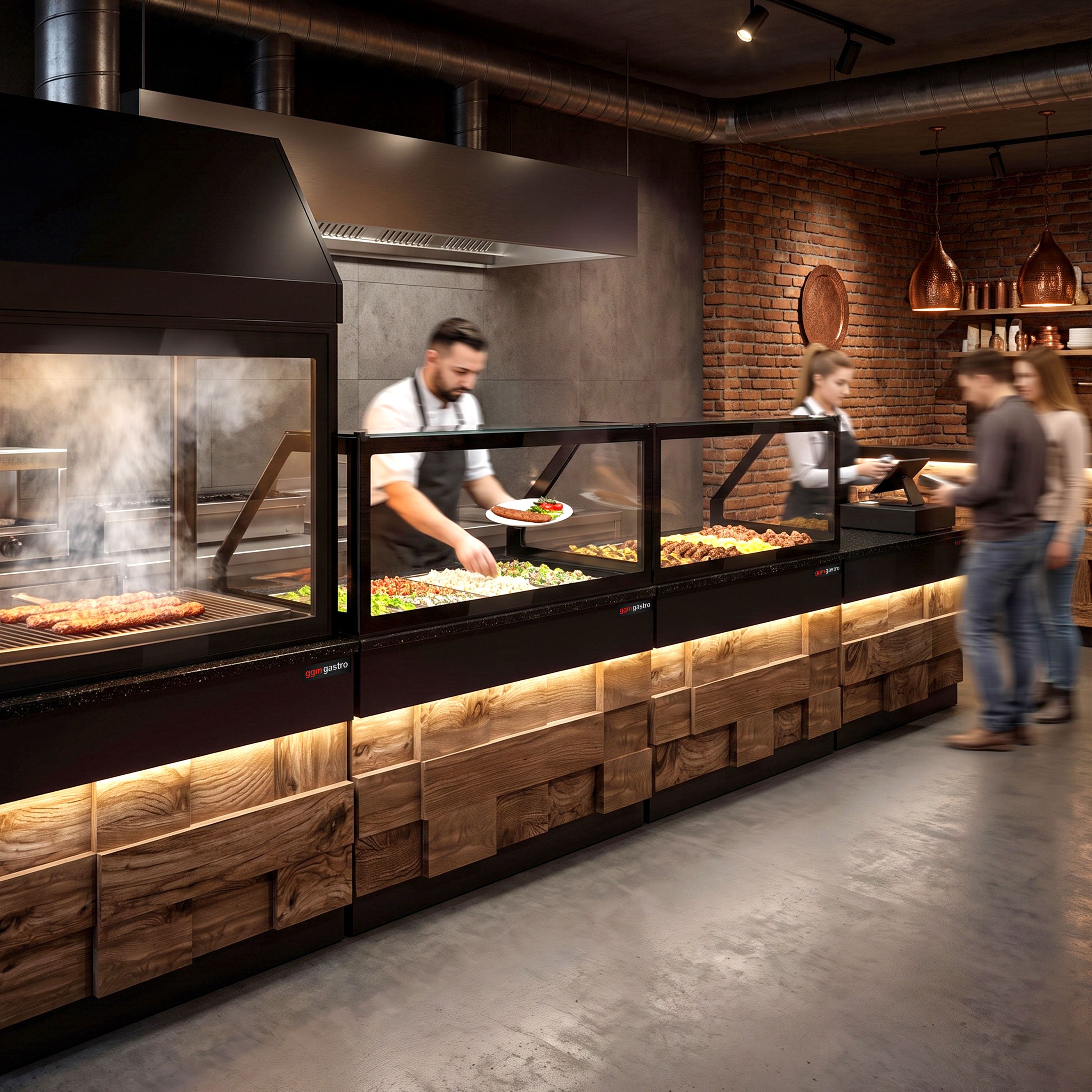 Table de caisse TORONTO – 900 mm – façade en bois – plan de travail en granit Noir
