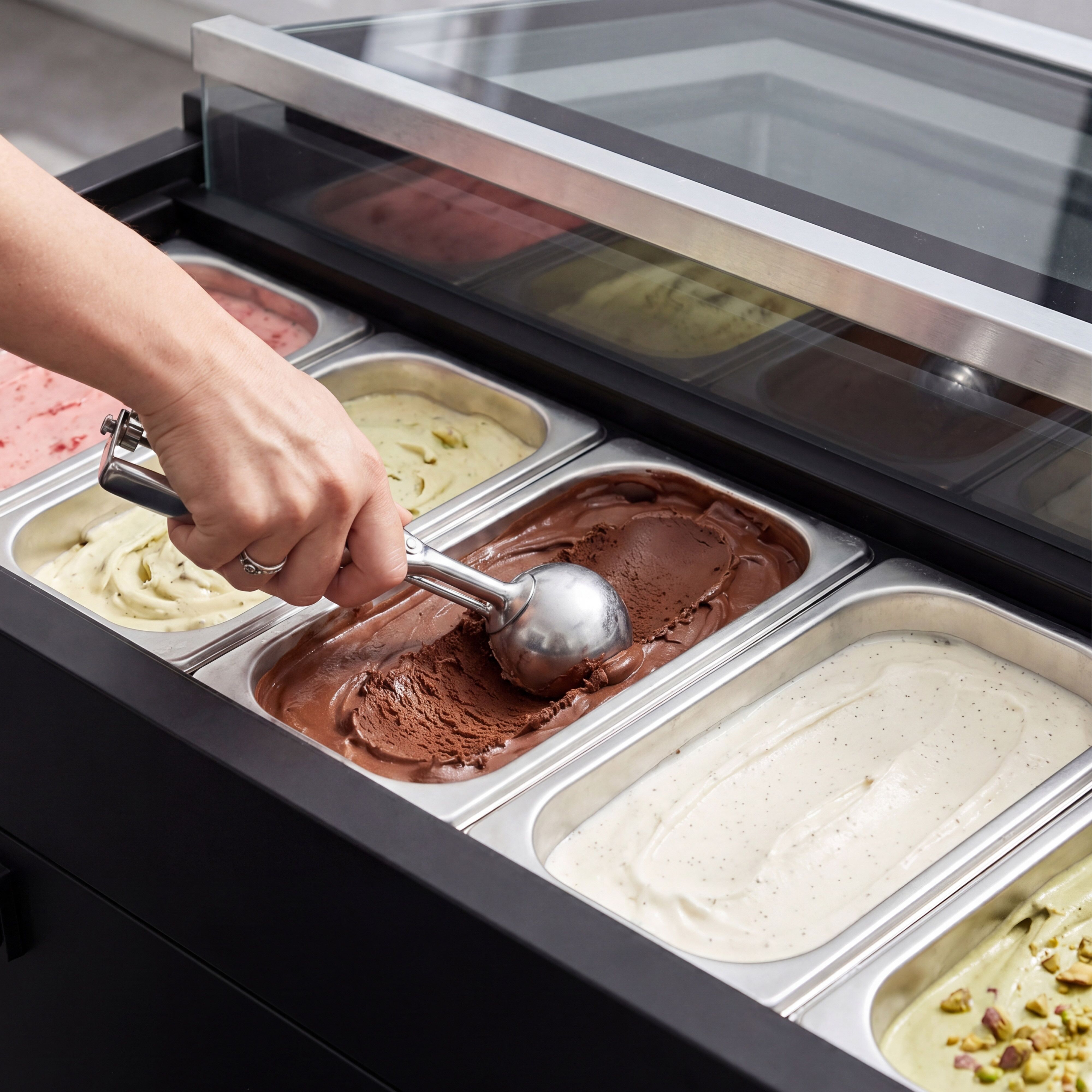 Vitrine réfrigérée à poser Eisvitrine - 54L - 690mm - portes coulissantes vitrées avant - pour glaces - Pour FR - Noir
