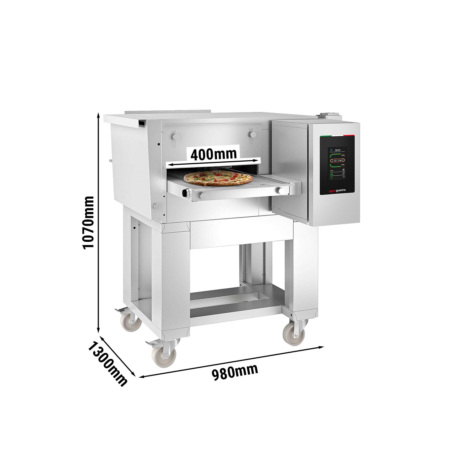 Four à convoyeur électrique - 980 x 1300 mm - écran tactile - Largeur de bande : 400 mm - avec support inclus