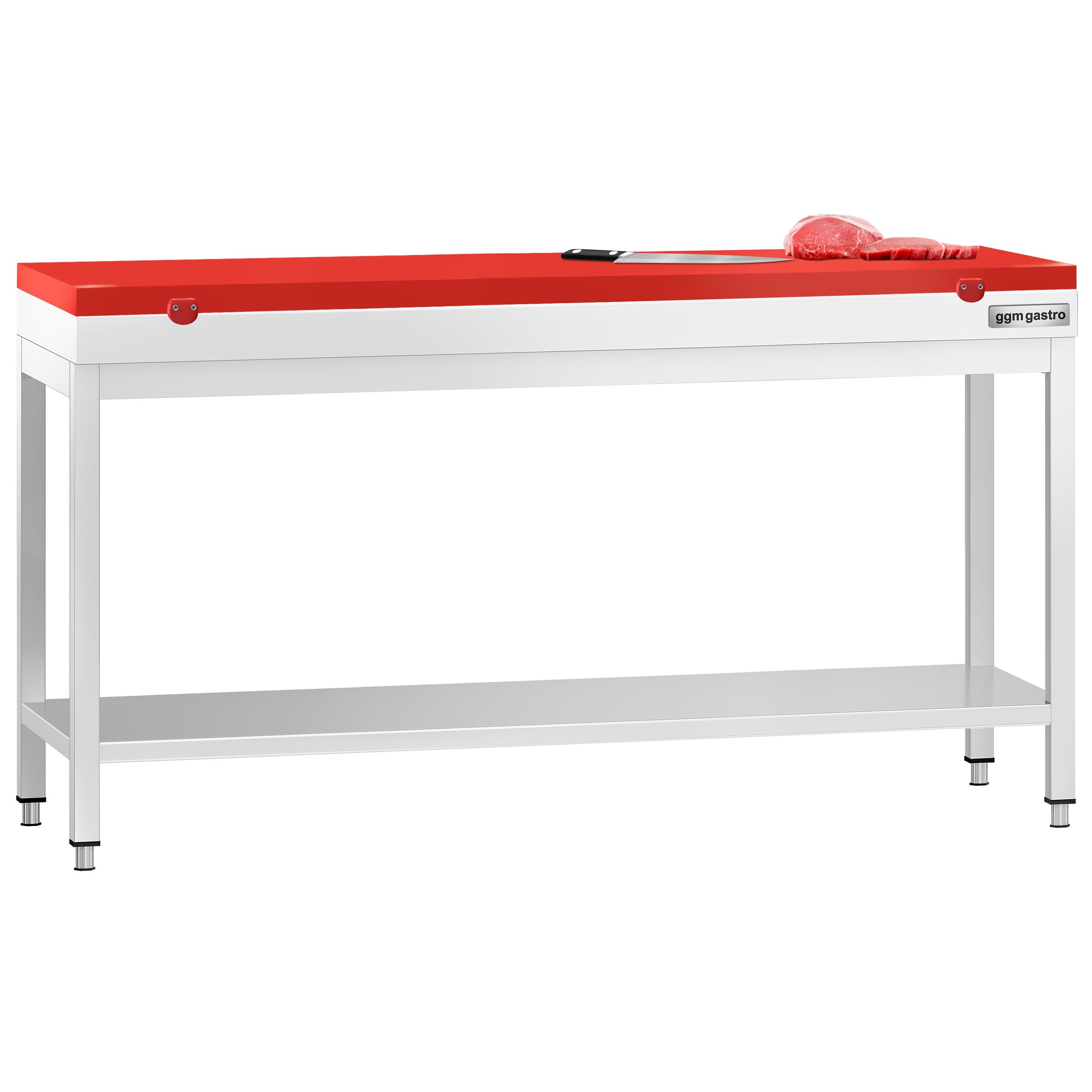 Table de travail inox PREMIUM - 2000 x 700 mm - avec tablette inférieure - incl. Planche à découper Rouge