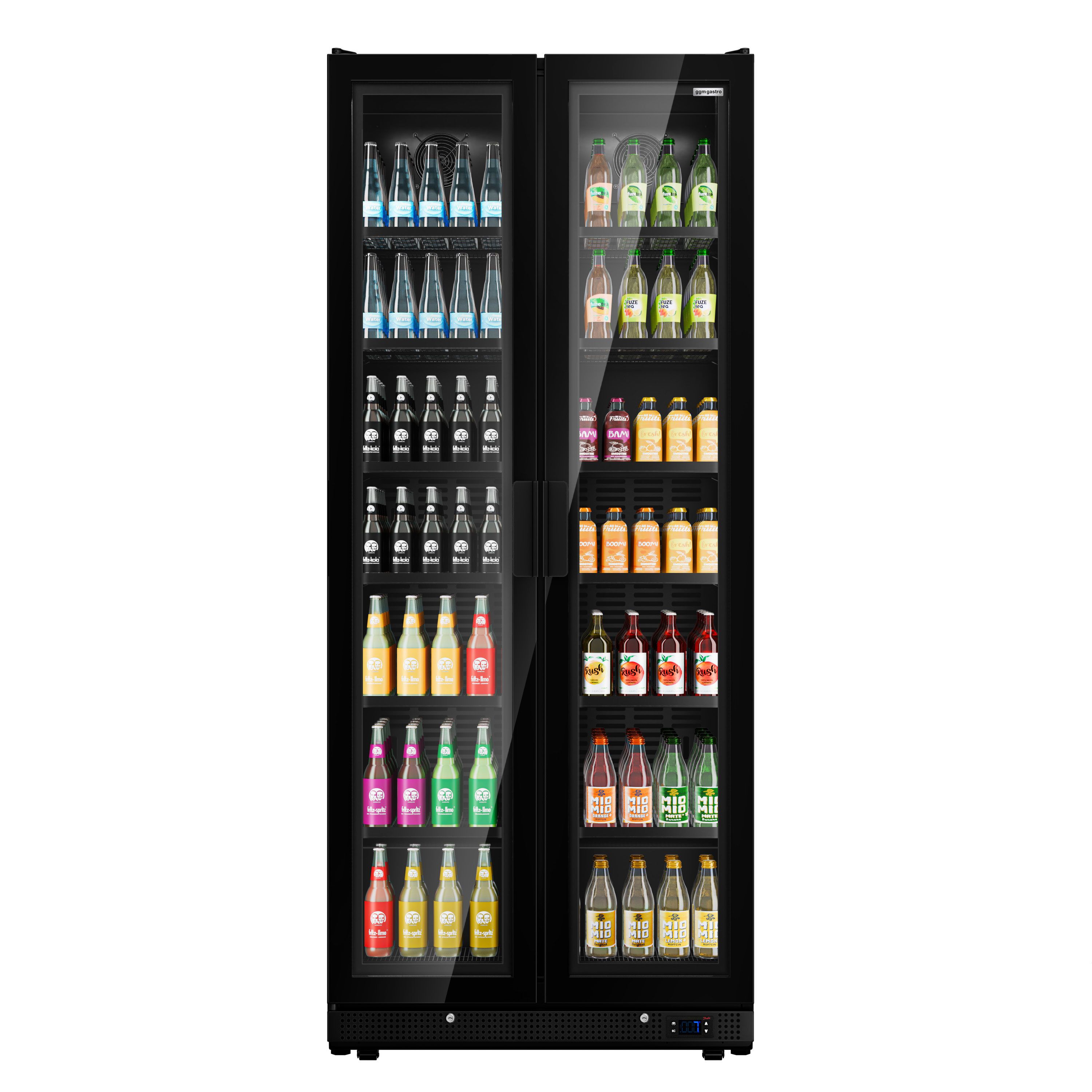 Vitrine réfrigérée à boissons - 900mm - 898 L - porte vitrée sans cadre - 2 portes vitrées - éclairage LED - affichage digital de la température - Noir - 0 à +7 °C