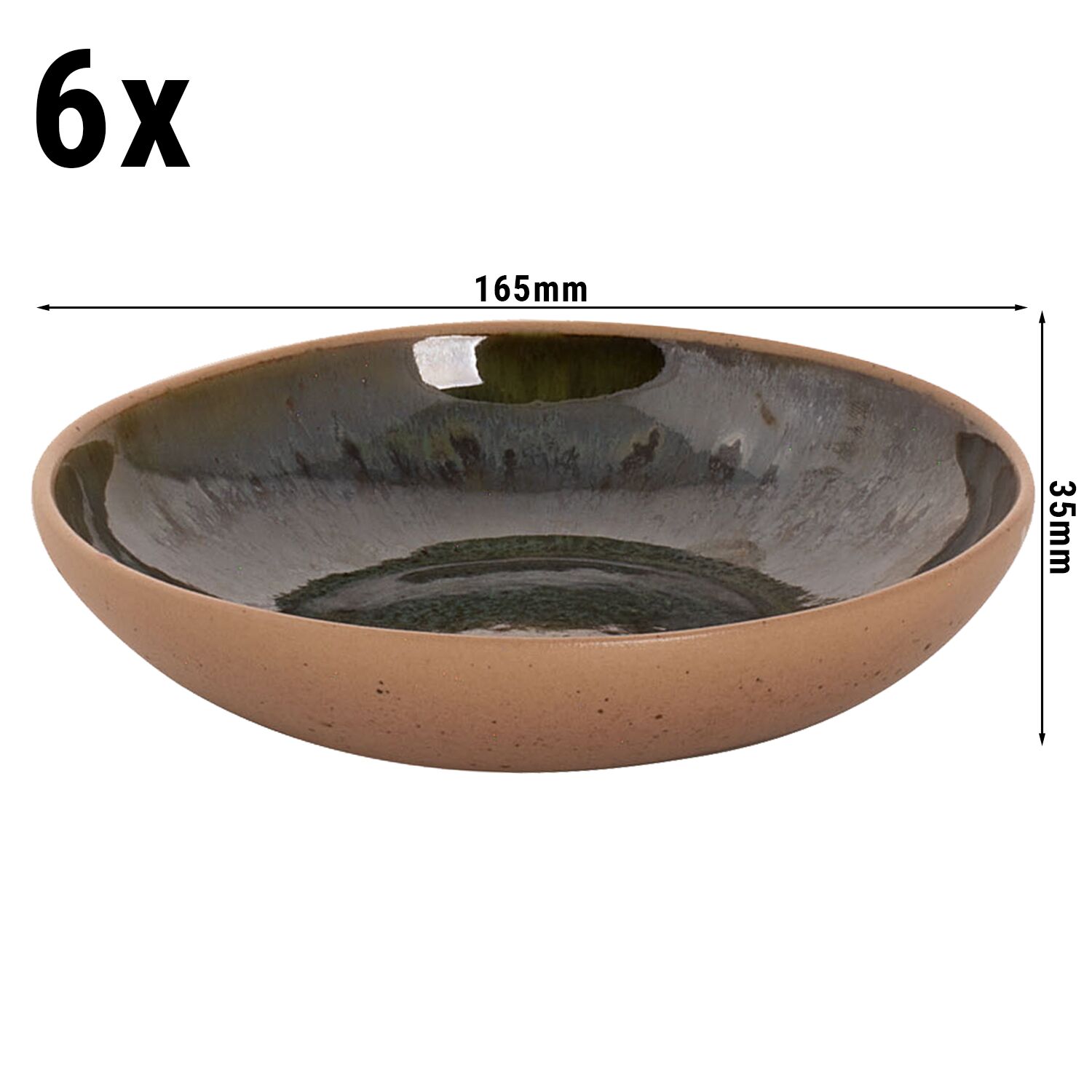 (6 pcs) Saladier - WISTERIA - Grès - Ø 160mm - Vert/Beige