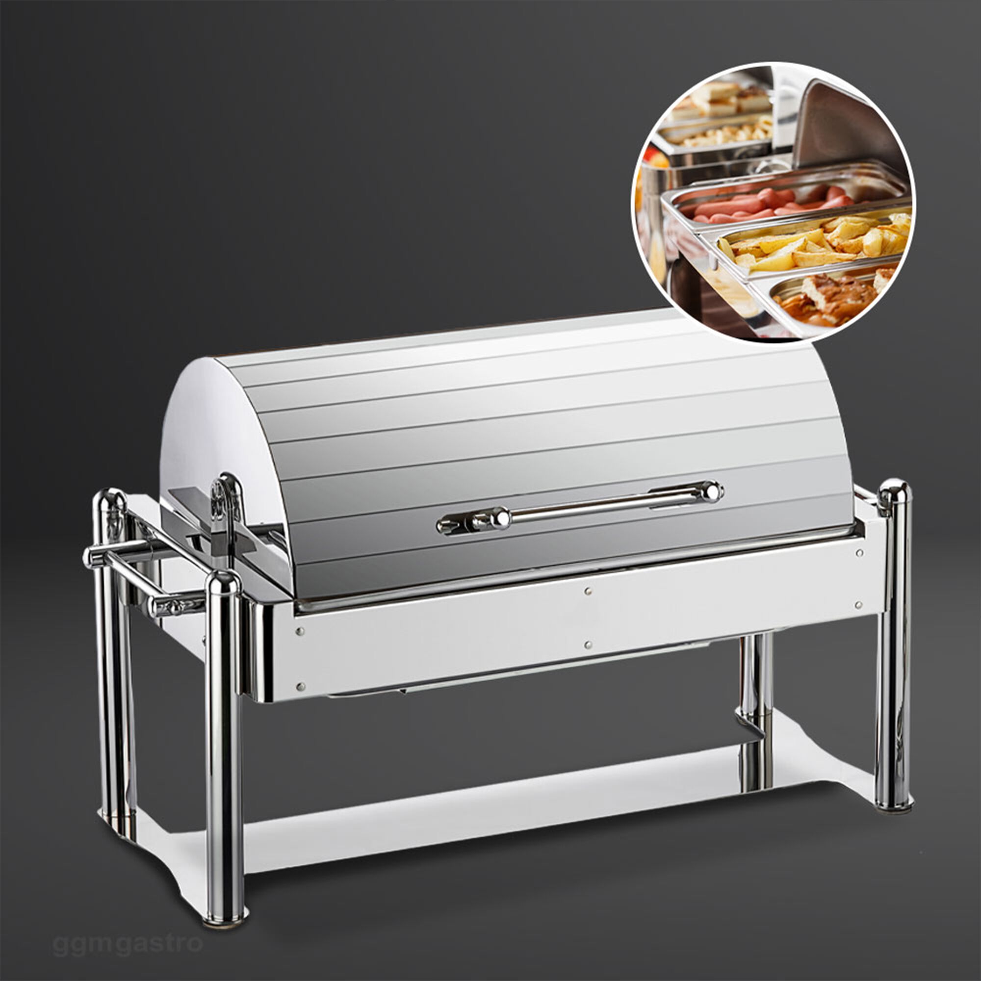 Chafing dish électrique - GN 1/1 - avec couvercle roll top - Finition chromée