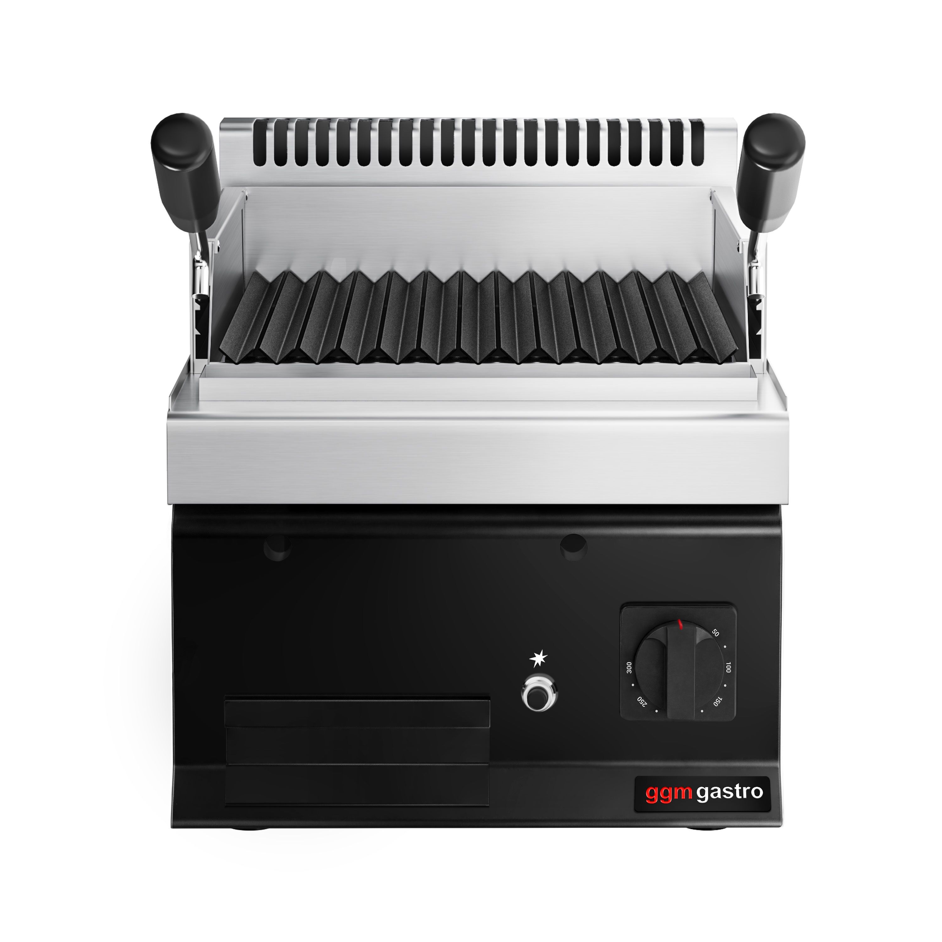 Commercial Gas Lava Rock Chargrill MARIO 700 - 400mm - Countertop - 700mm Deep - 1 Grill Grid - Tilting Grill Grid - Black-front Fascia