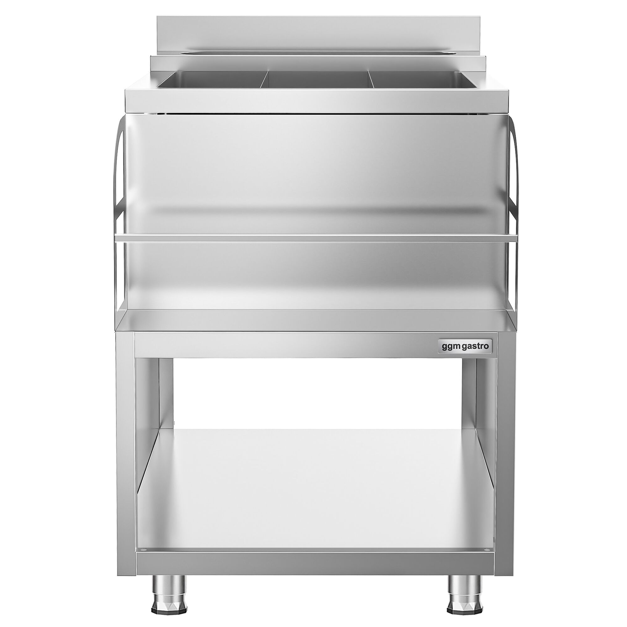 Station à cocktails - Acier inoxydable - 600x600mm - avec 3 bacs à glace et porte-bouteilles (speedrail)