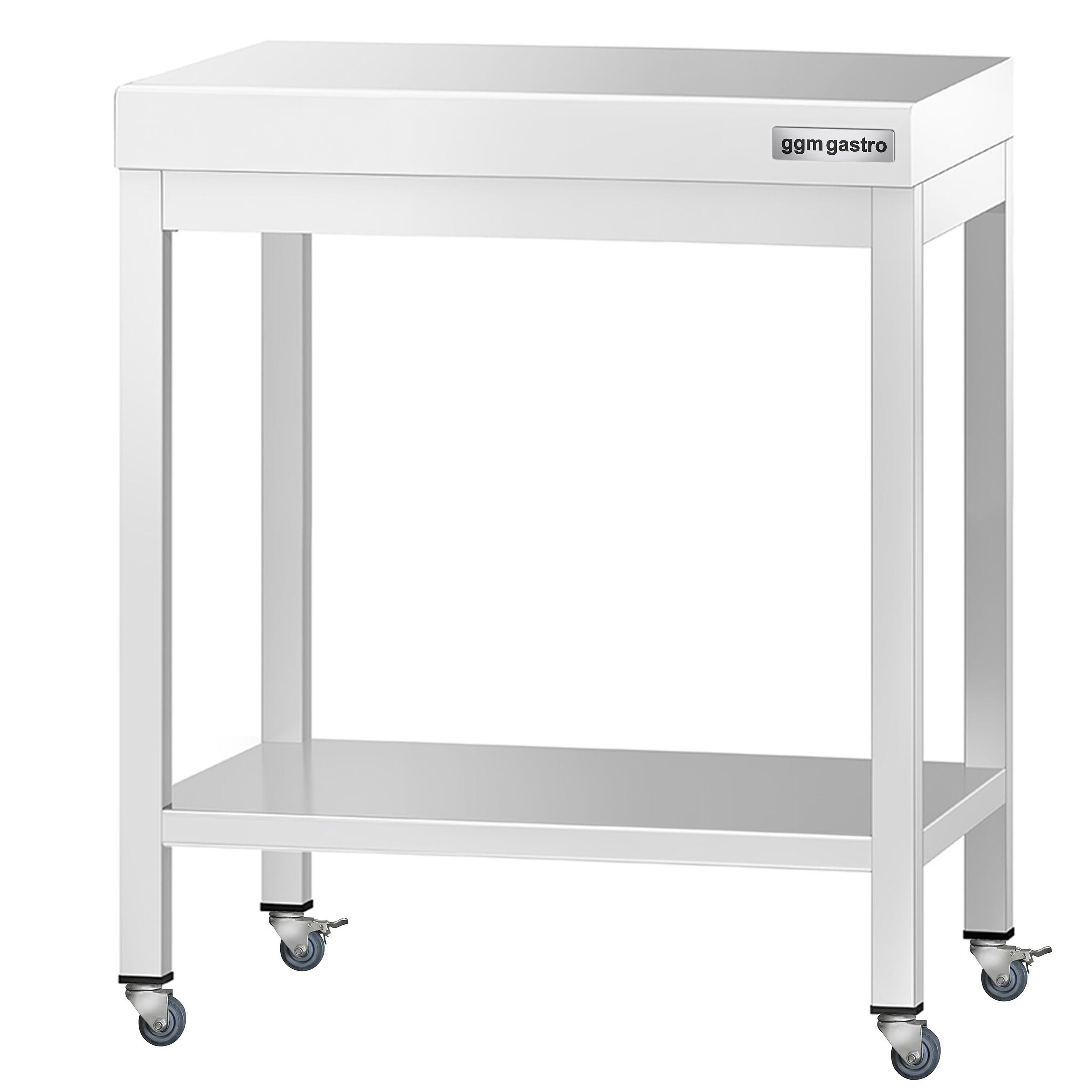 Table de travail en inox PREMIUM - 700 x 700 mm - avec tablette inférieure et roulettes