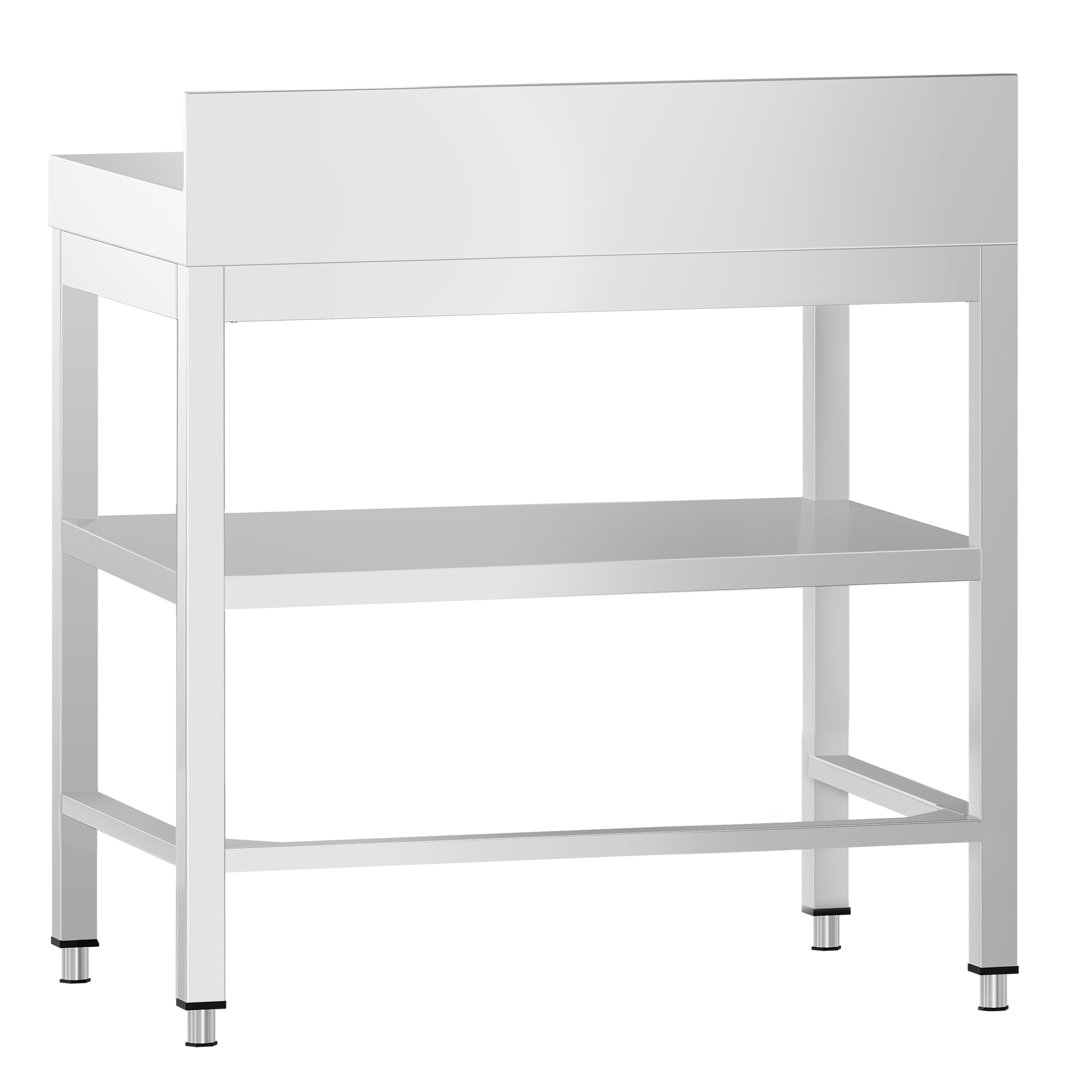 Table de travail en inox PREMIUM – 600x600 mm – avec tablette inférieure, dosseret et renforts