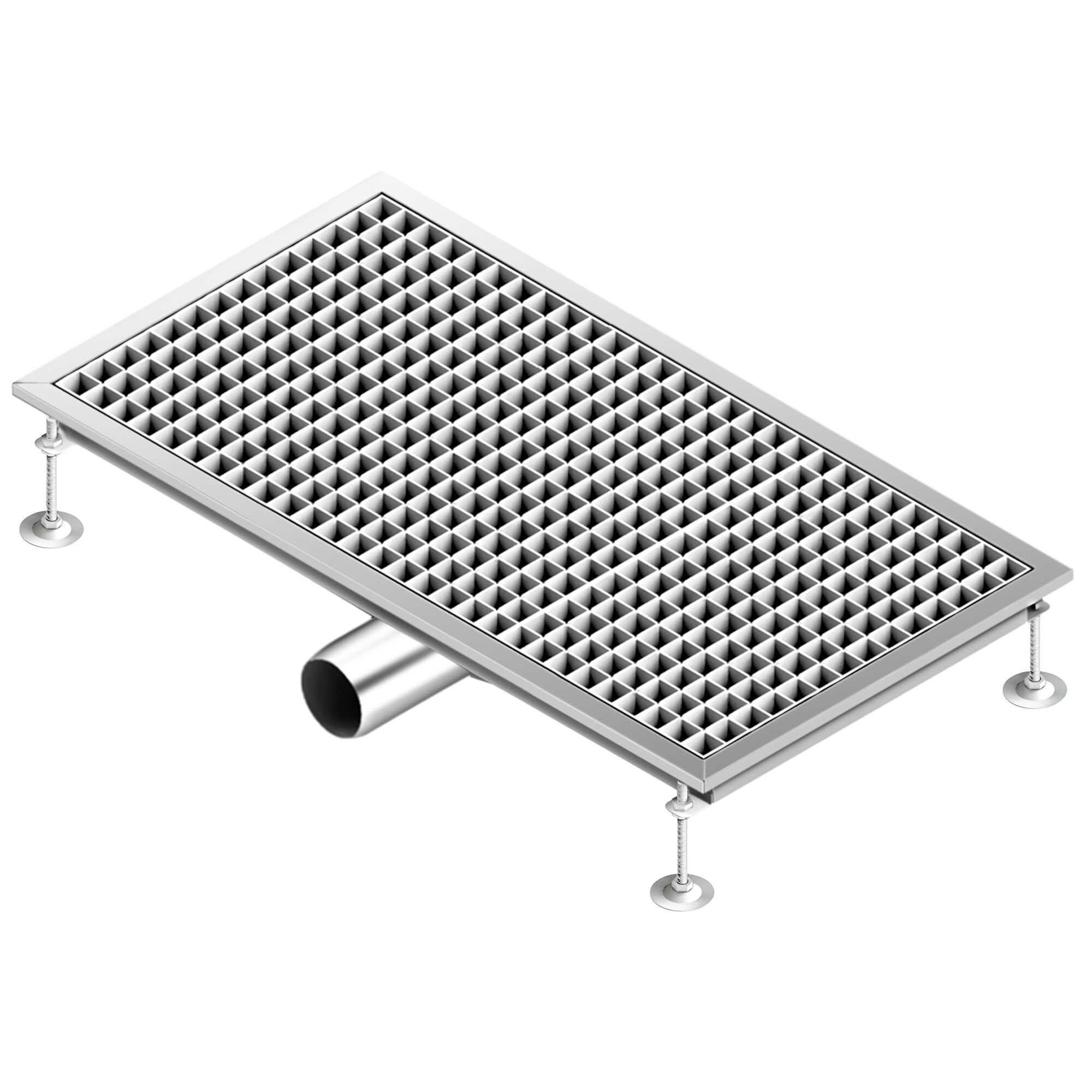Caniveau de sol en acier inoxydable - 750x400mm - sortie horizontale Ø70mm