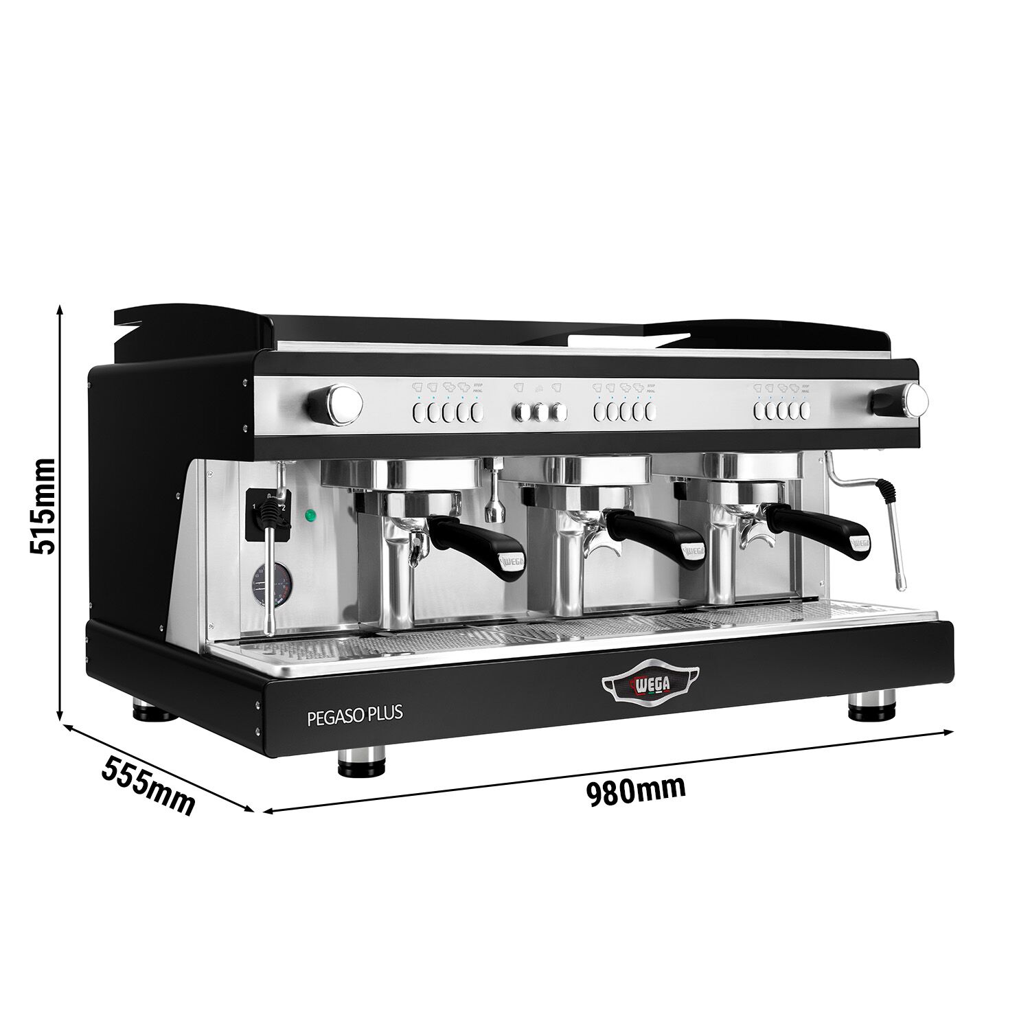 WEGA | Pegaso Plus - Espressor - 3 grupuri - 5,3 kW - cu spumător de lapte și apă fierbinte - Negru