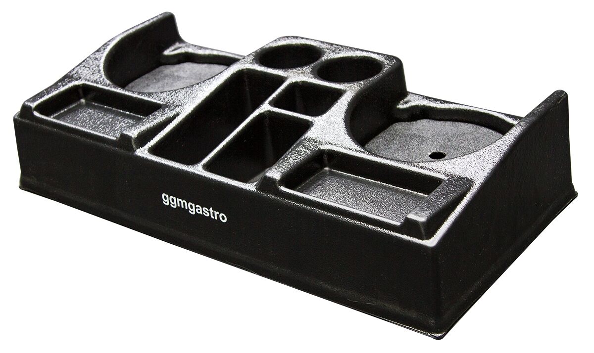 Station café pour 2 verseuses isothermes - Avec 5 compartiments de rangement - Plastique - 665x330x145mm - incl. 2 inserts en plastique réglables & bacs d'égouttage