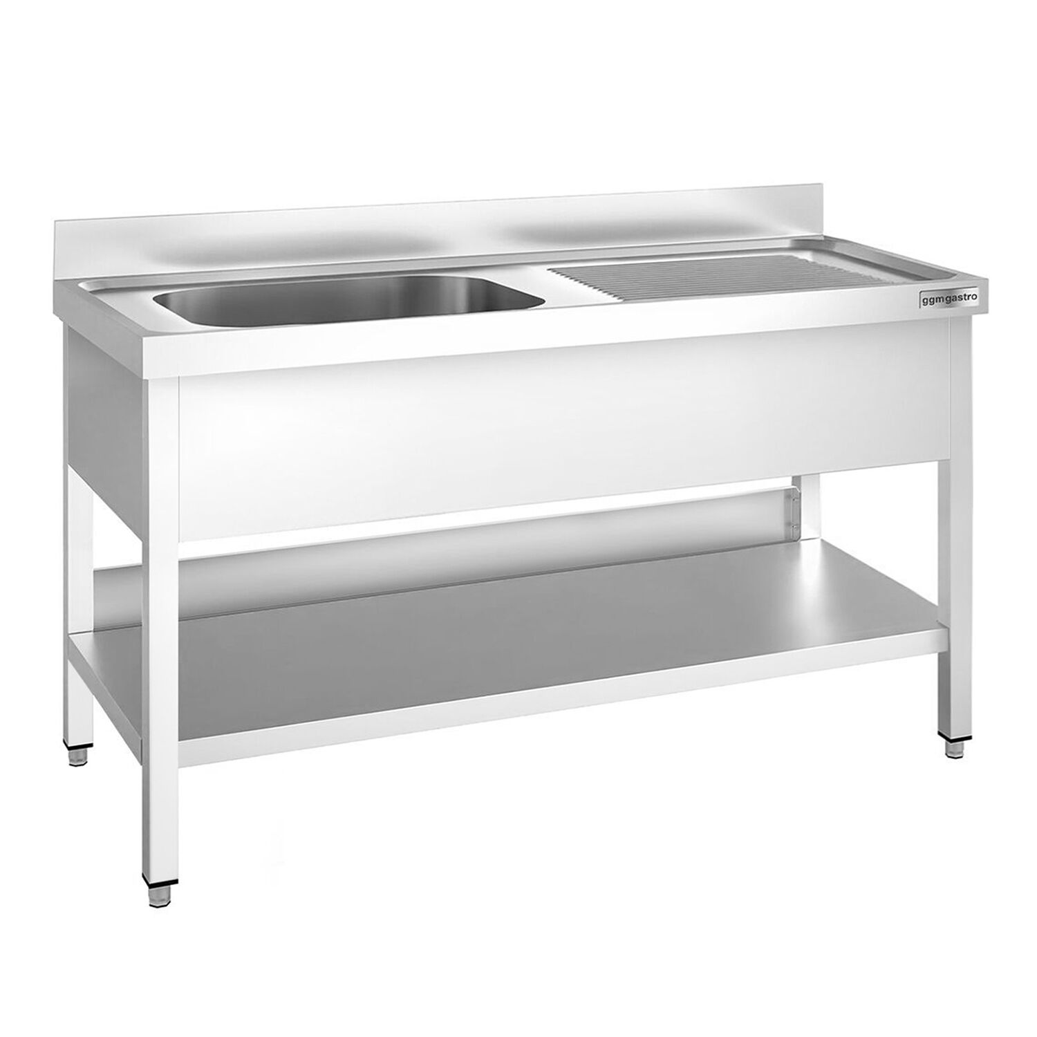 Plonge en inox PREMIUM - 1600x600mm - avec étagère basse - 1 bac à gauche