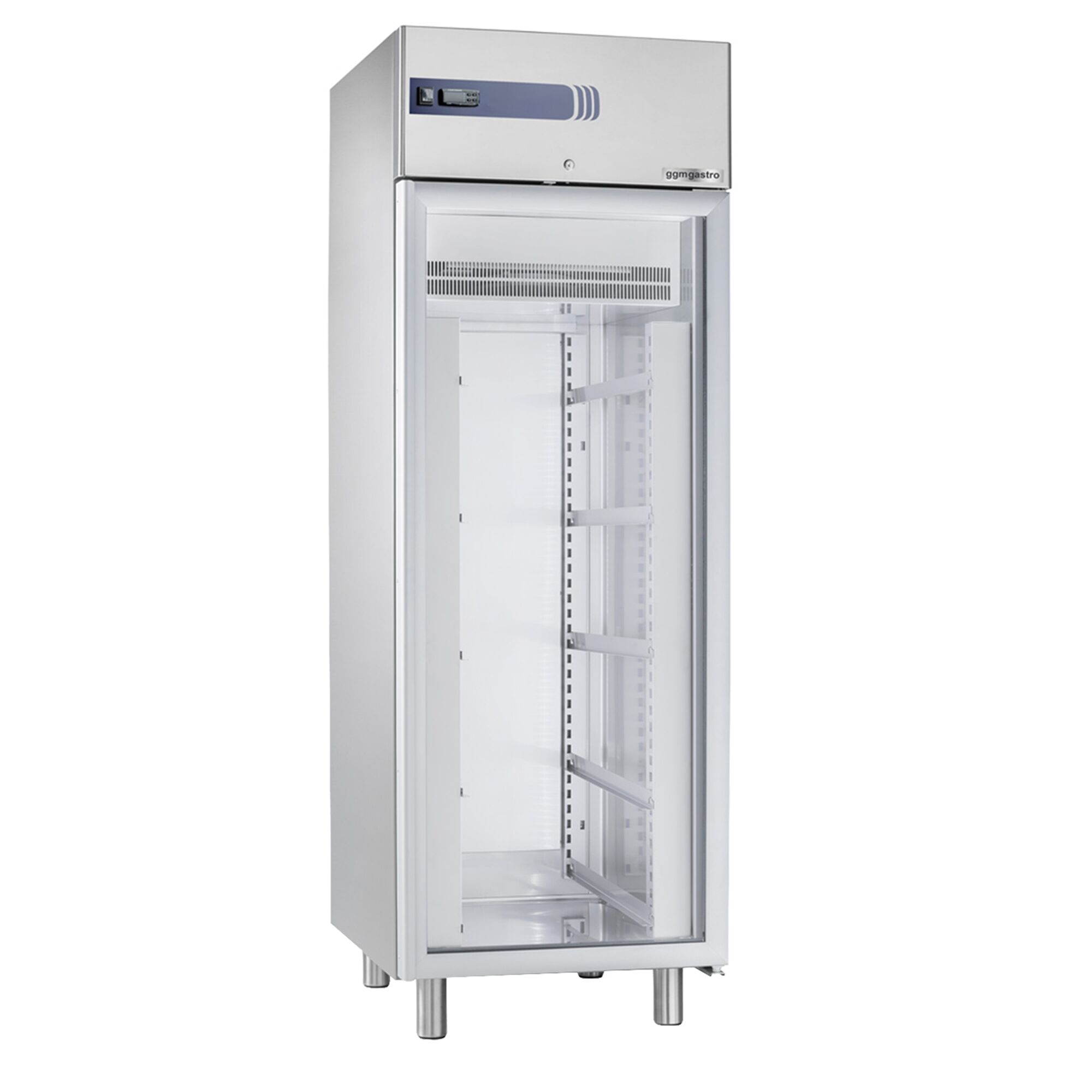 Armoire réfrigérée vitrée positive en Inox AISI 304 « Pasta » PREMIUM PLUS - EN 600x400 - 585 L - avec 1 porte vitrée & Glissières EN & 5 paires de rails inox - LED - Plage -2 à +35°C - p.ex. pour 14× bacs EN 600 x 400