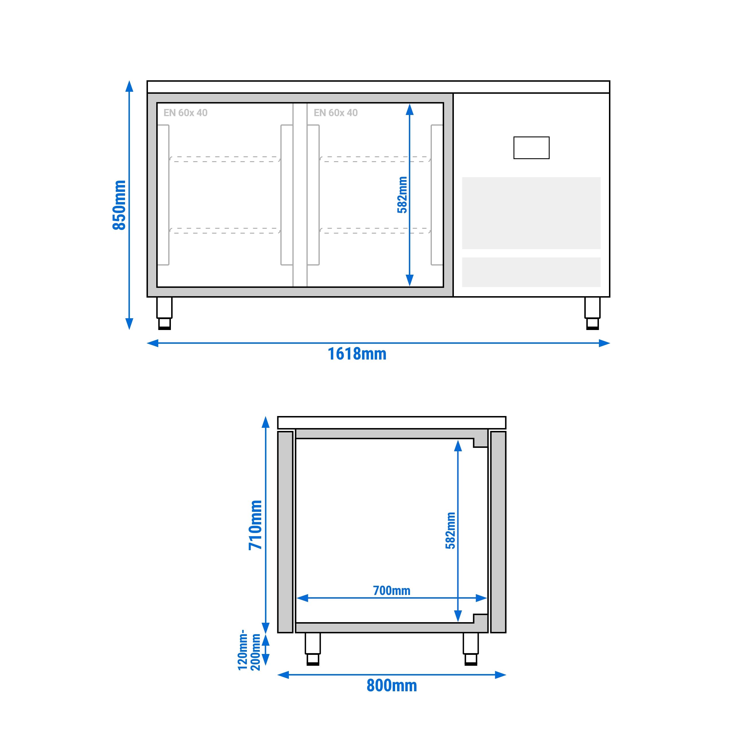 Table réfrigérée de boulangerie Premium PLUS - 1618x800 mm - avec portes vitrées des deux côtés & plan de travail en granit