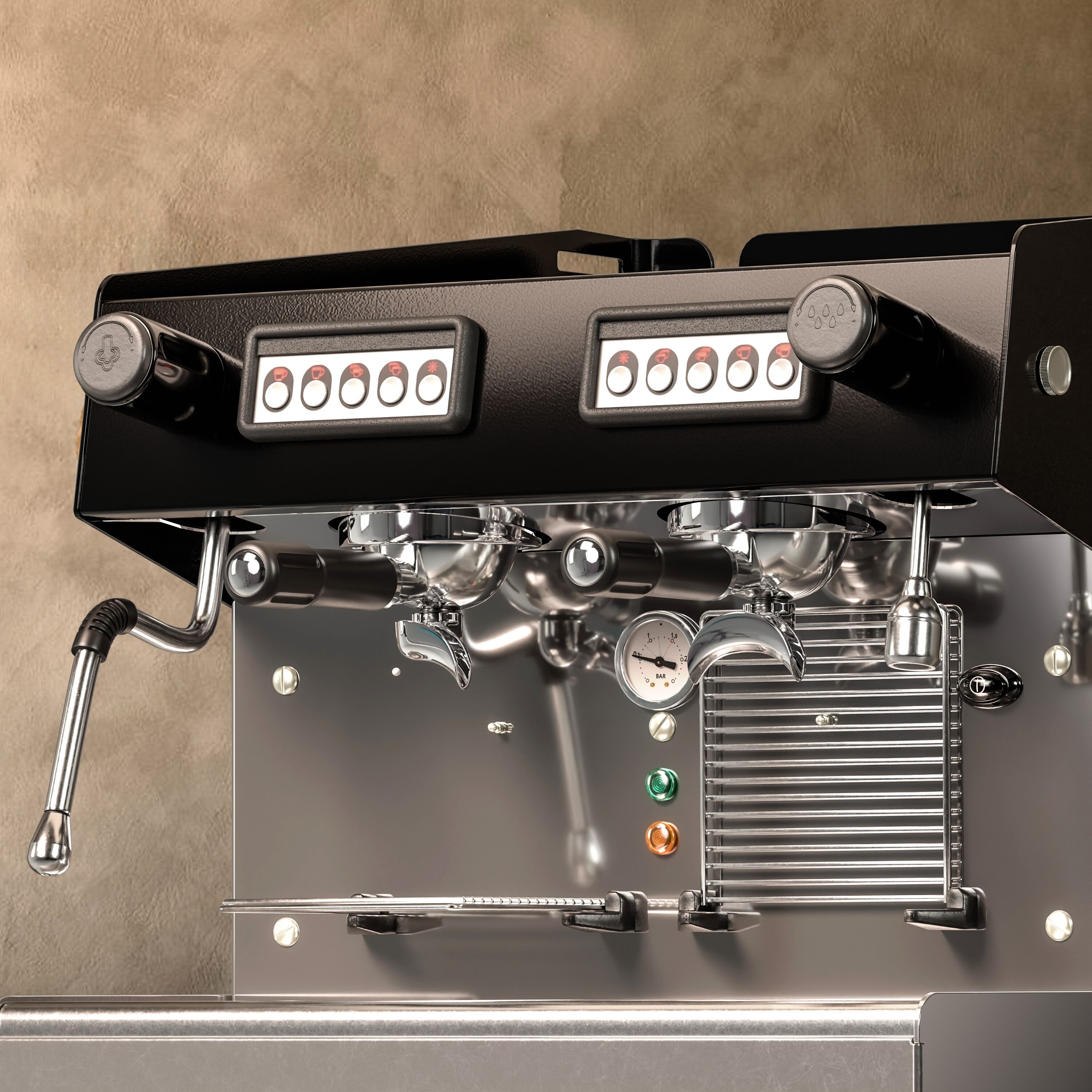 Machine à café porte-filtre compacte – 2 groupes – avec système de préinfusion & 1 lance vapeur incluse
