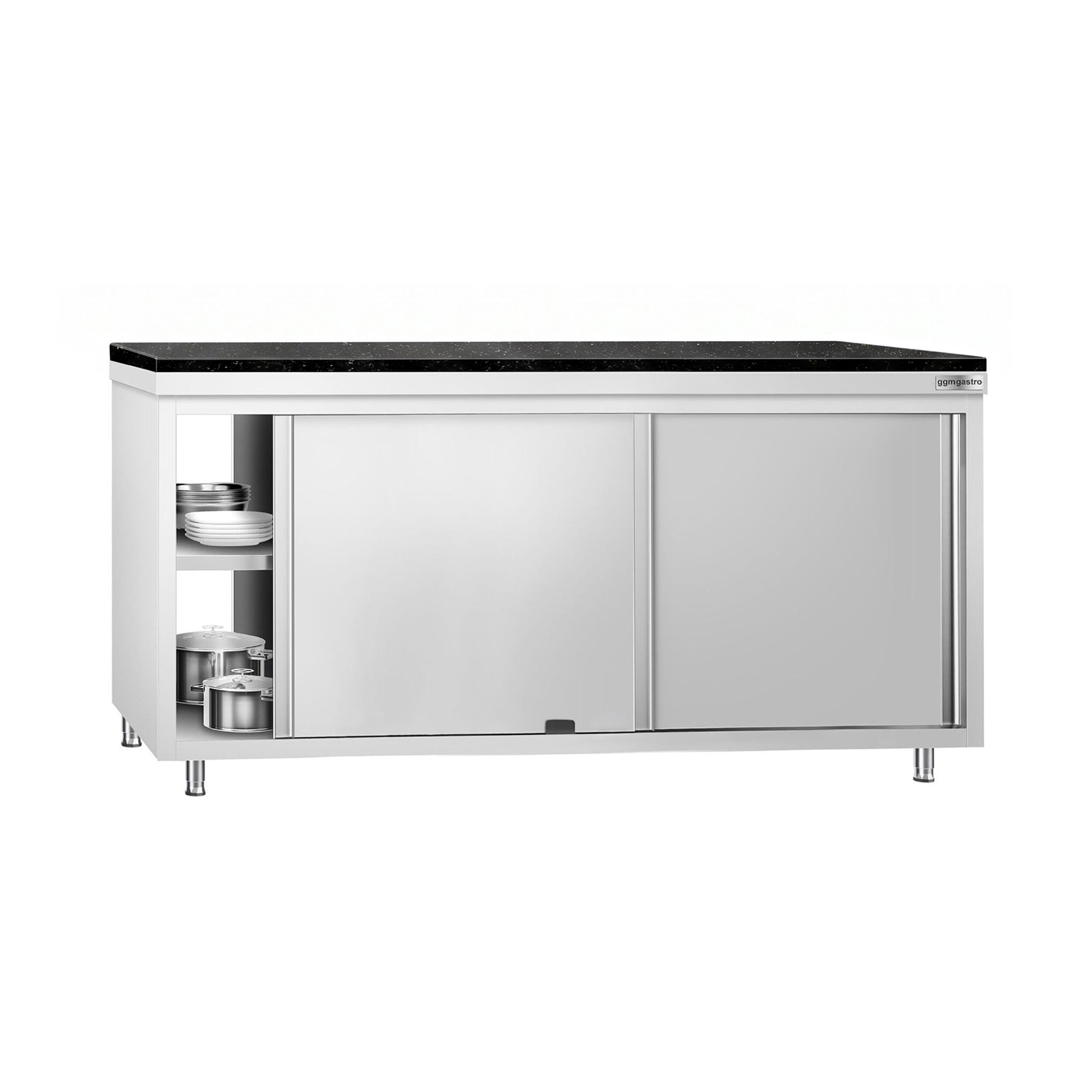 Roestvrijstalen werkkast PREMIUM - 1800 x 700 mm - met doorgeefluik - incl. granieten werkblad