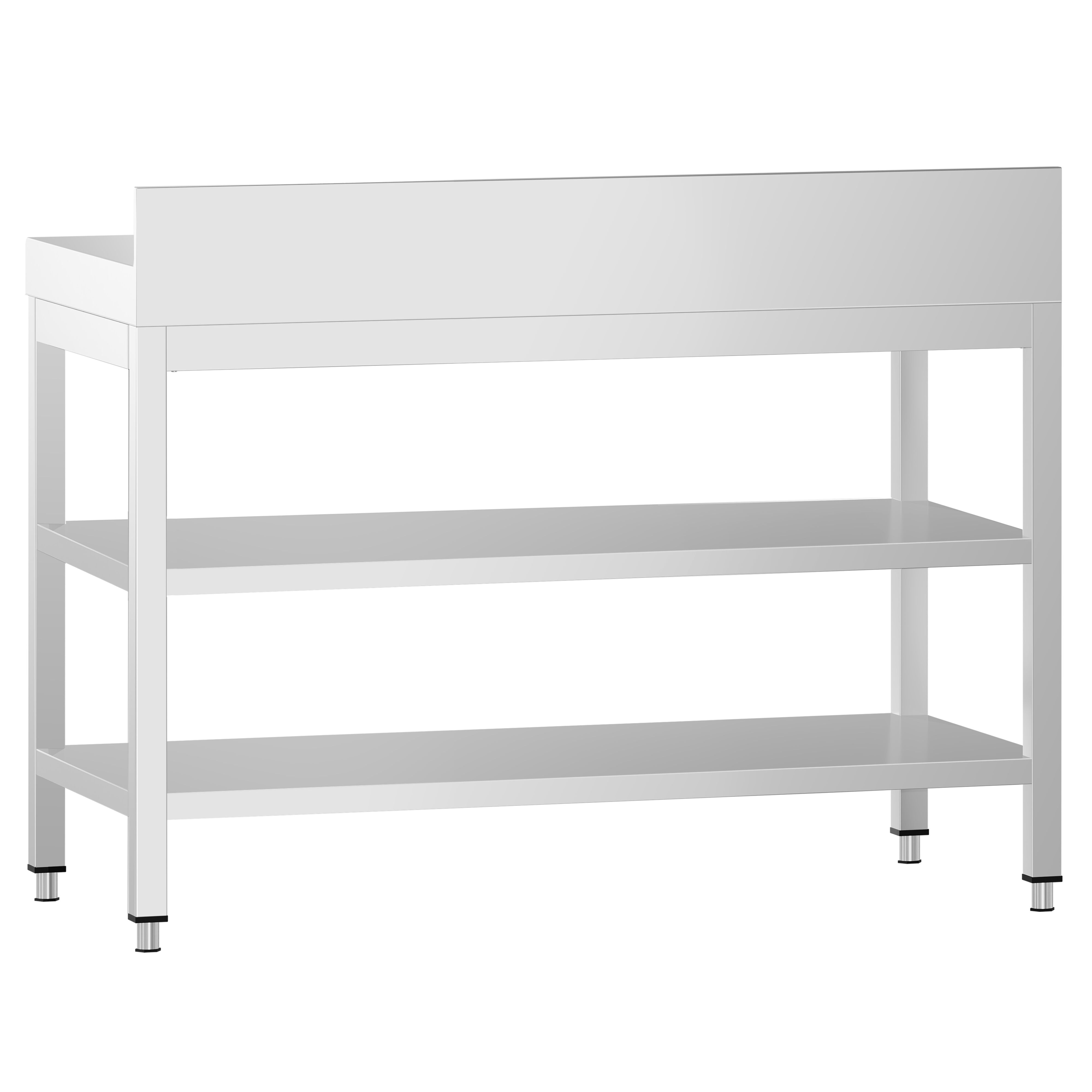 Table de travail inox PREMIUM - 1000 x 700 mm - avec tablette inférieure, Dosseret & Tablette intermédiaire