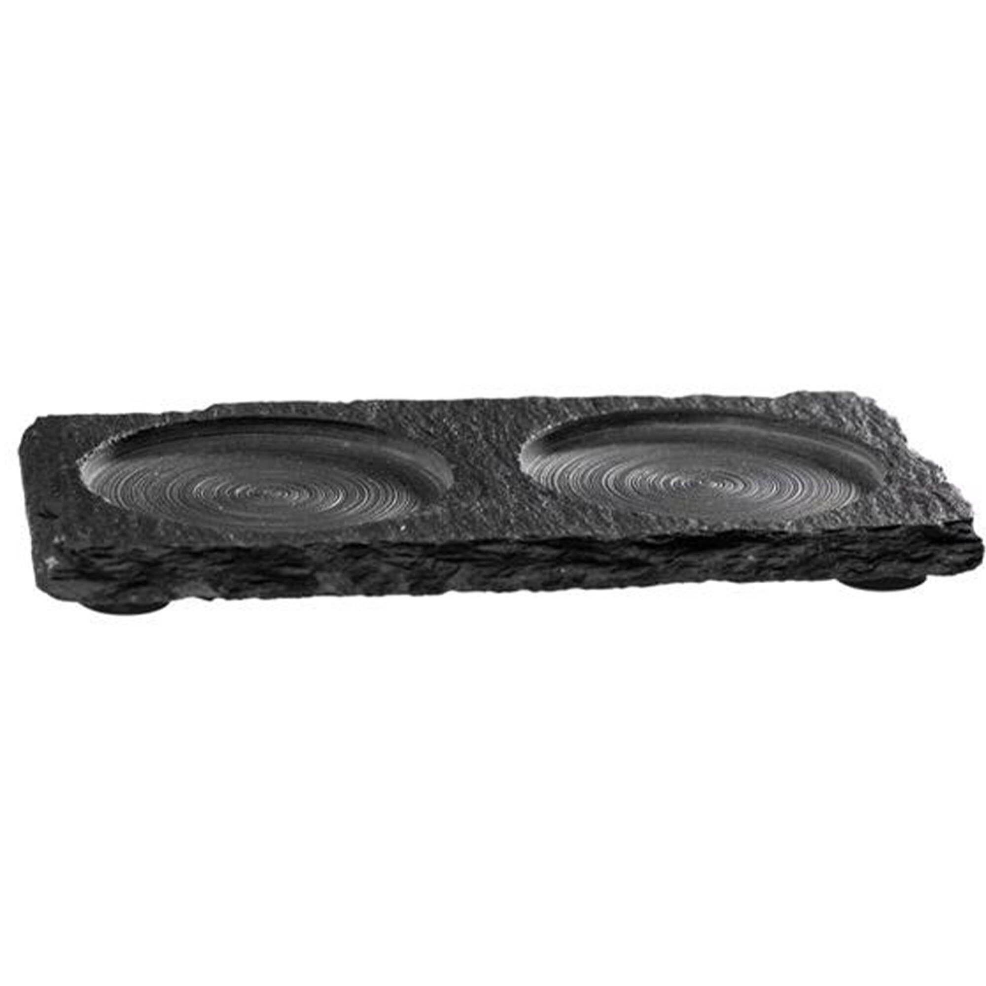 (6 pcs) Plateau en ardoise naturelle - 150x80mm - avec 2 empreintes Ø60mm
