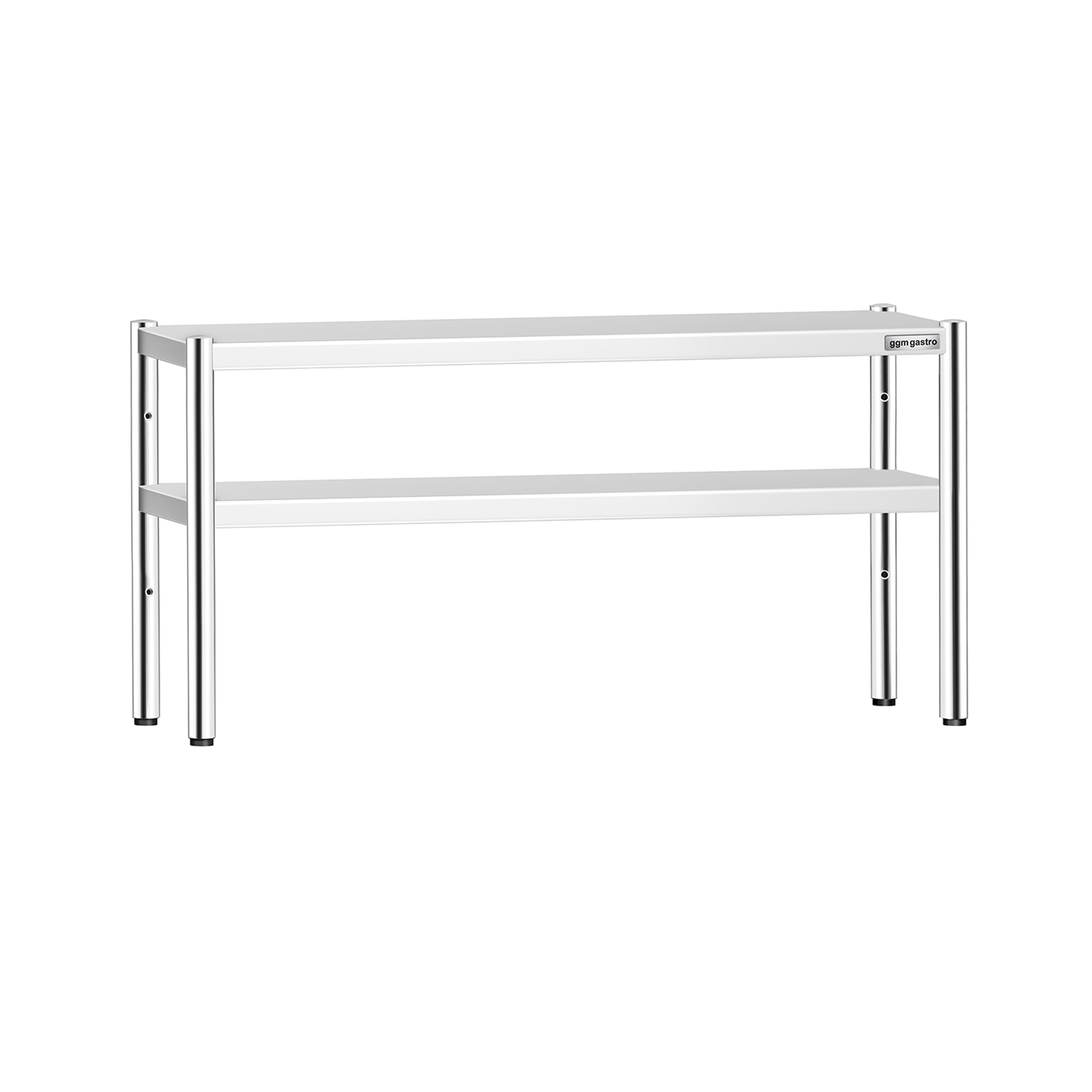Étagère supérieure en inox – 2 niveaux – 1600 × 370 mm – hauteur réglable
