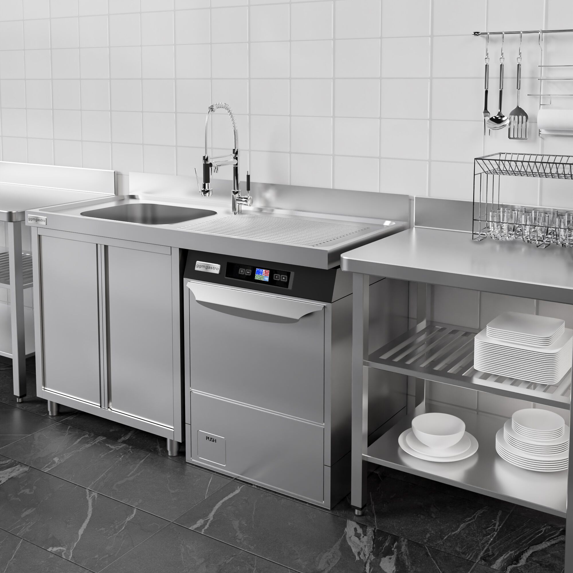 Diskbänk med underskåp - 1400x700 mm - med 1 ho vänster