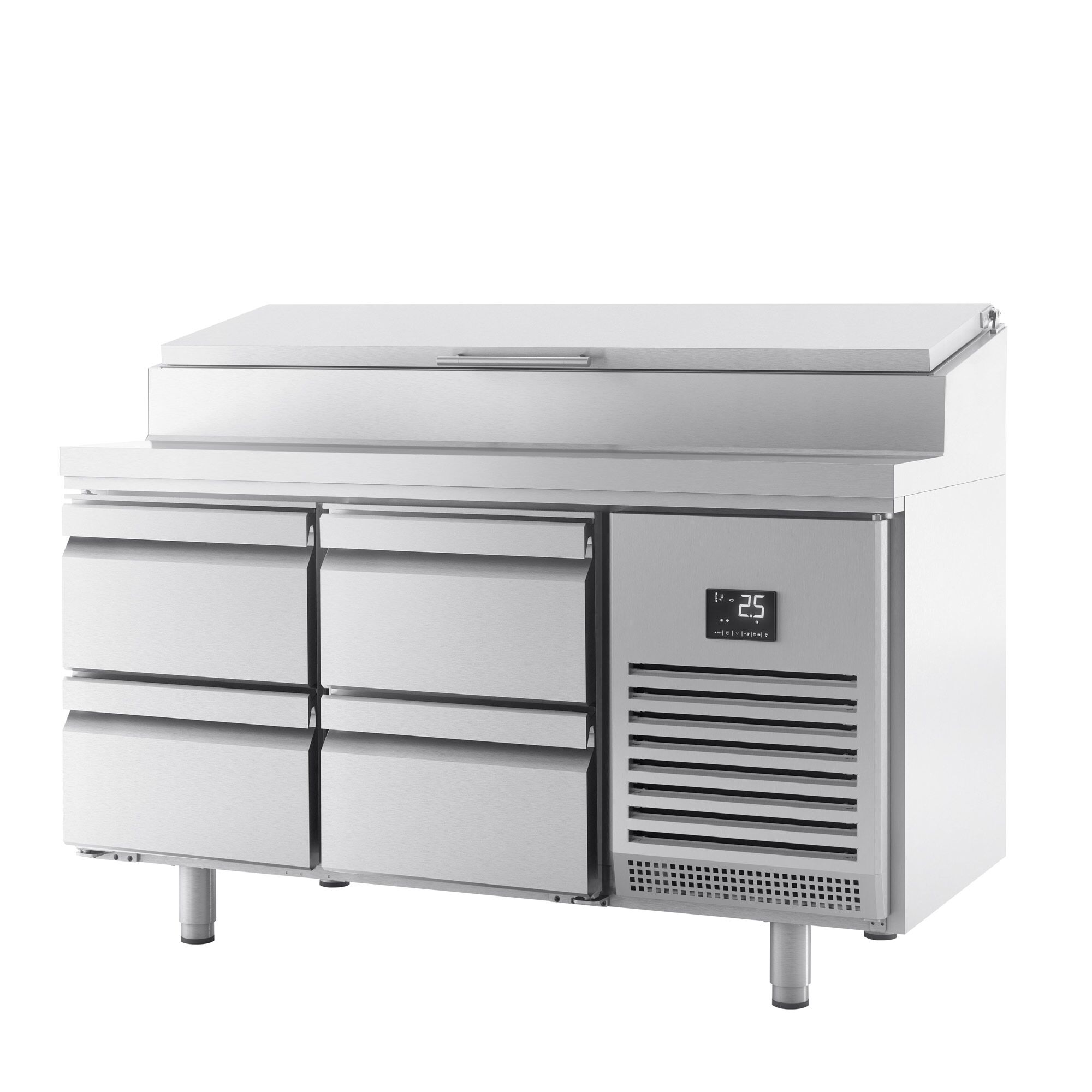 Table réfrigérée de préparation - 1468 x 600 mm - avec 4 tiroirs - avec superstructure en inox 8 x GN 1/4