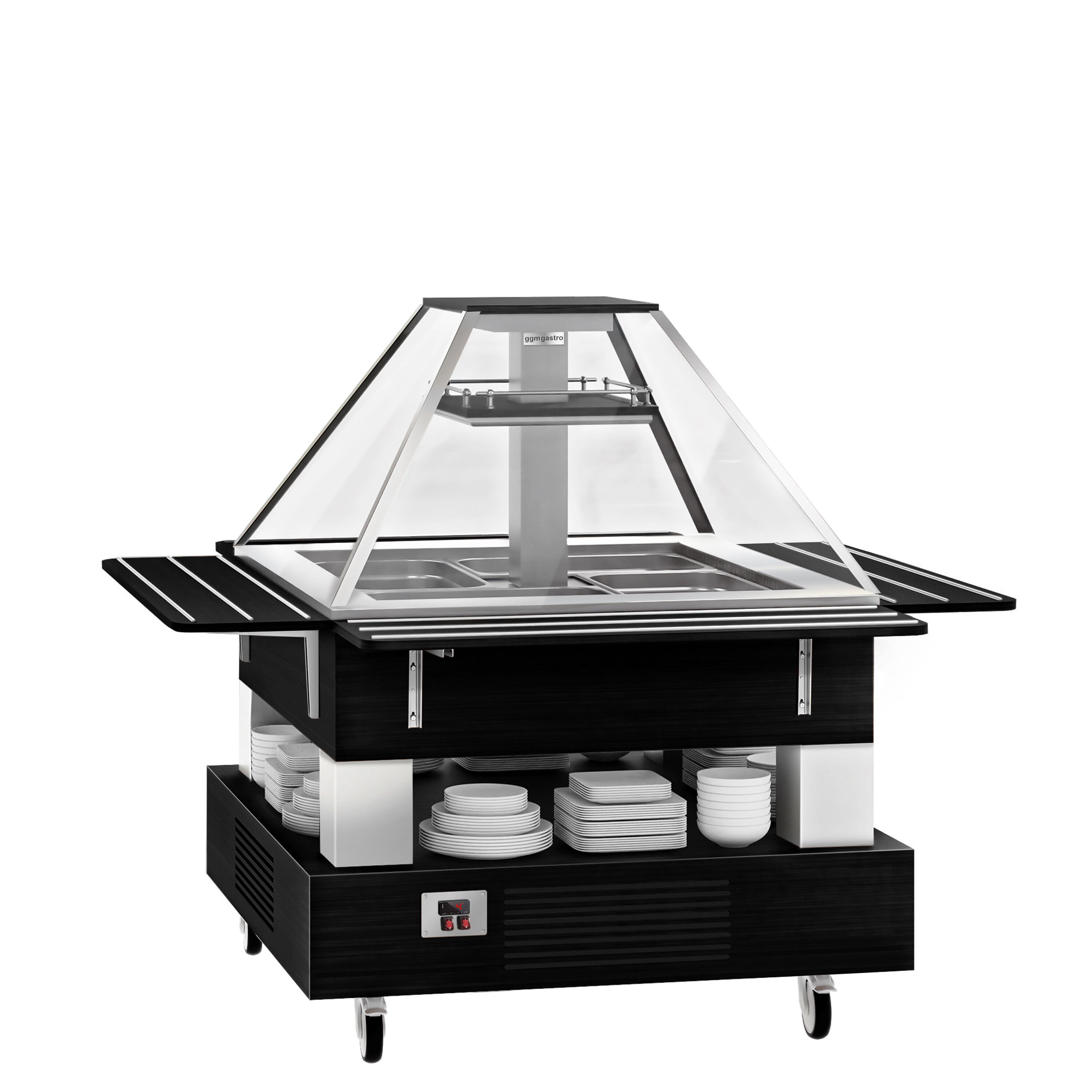 Bar à salades / buffet froid DUBLIN - 1700 mm - avec vitrine en verre inclinée - pour 4x GN 1/1 - Noir