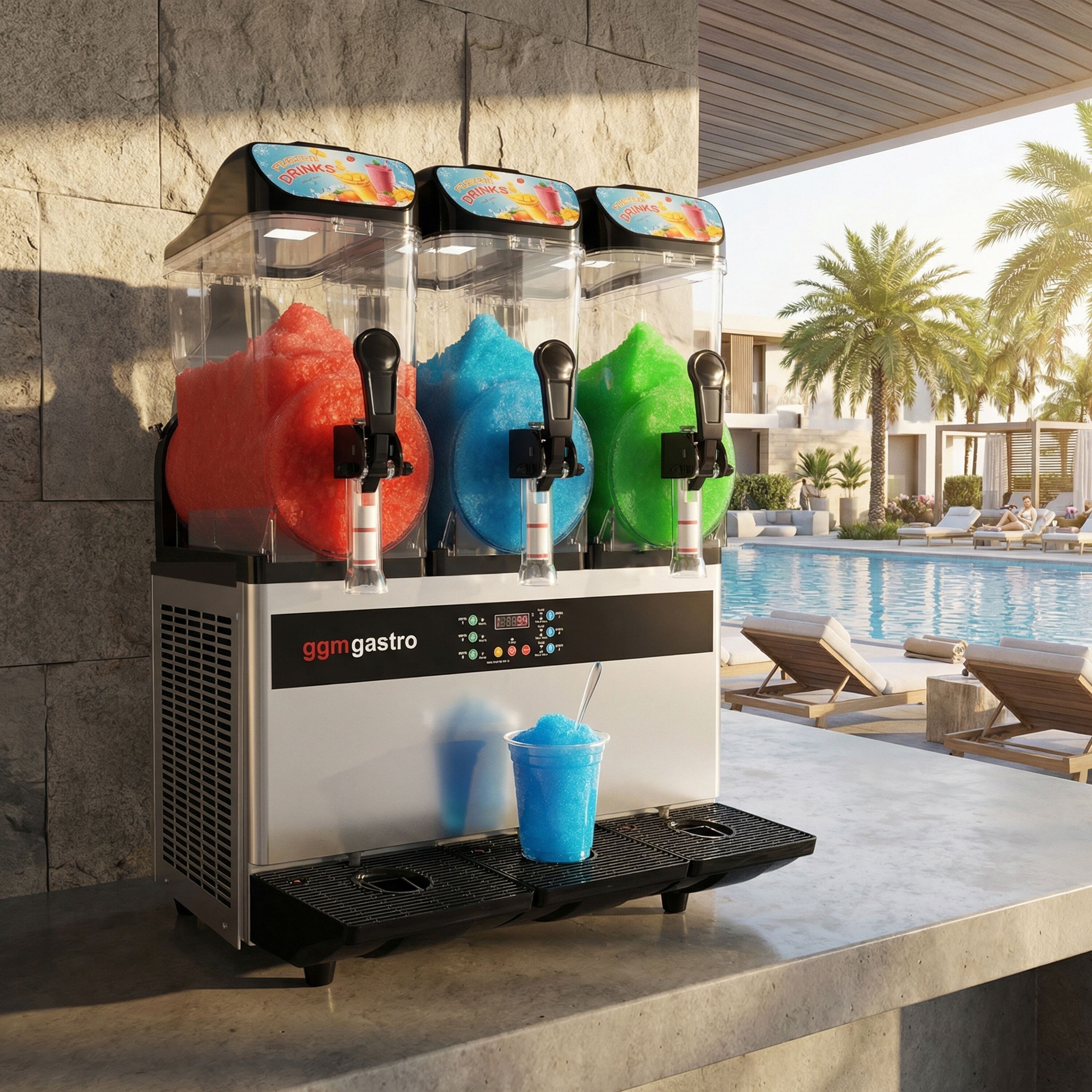 Machine à granita Professionnelle - 3x 12L - 1,1kW - Digital - Noir/Argent