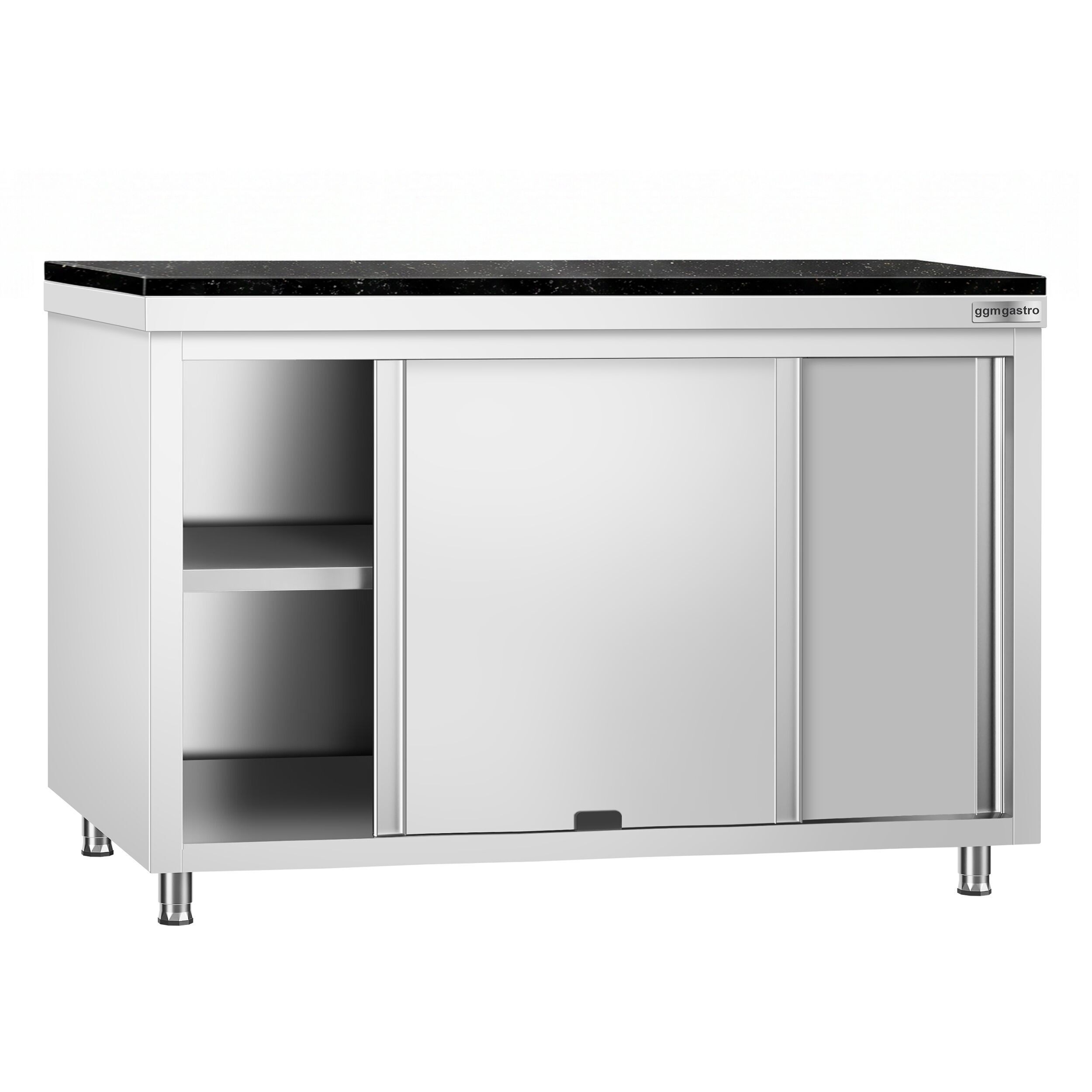 Edelstahl Arbeitsschrank PREMIUM - 1400x700mm - mit Durchreiche - inkl. Granitarbeitsplatte