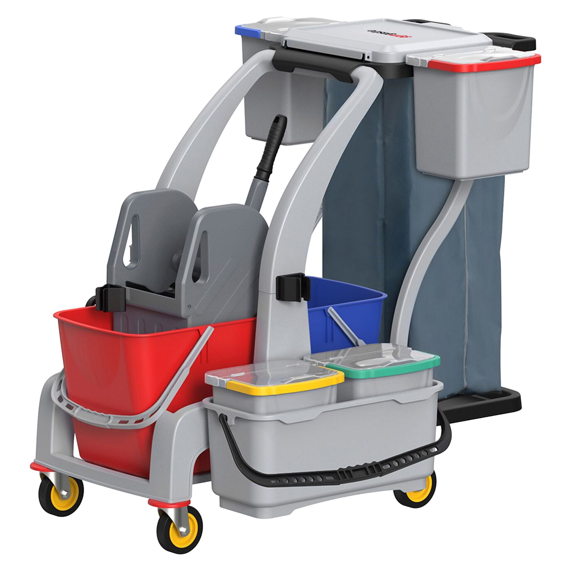 Chariot de nettoyage - 6 seaux, presse à mop & sac à linge