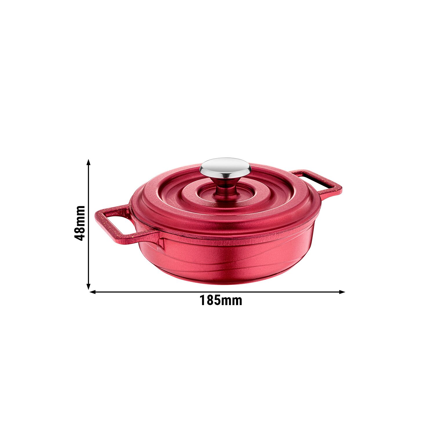 Mini poêle en fonte d’aluminium avec couvercle en fonte - Ø 140 mm - Hauteur : 48 mm - Rouge