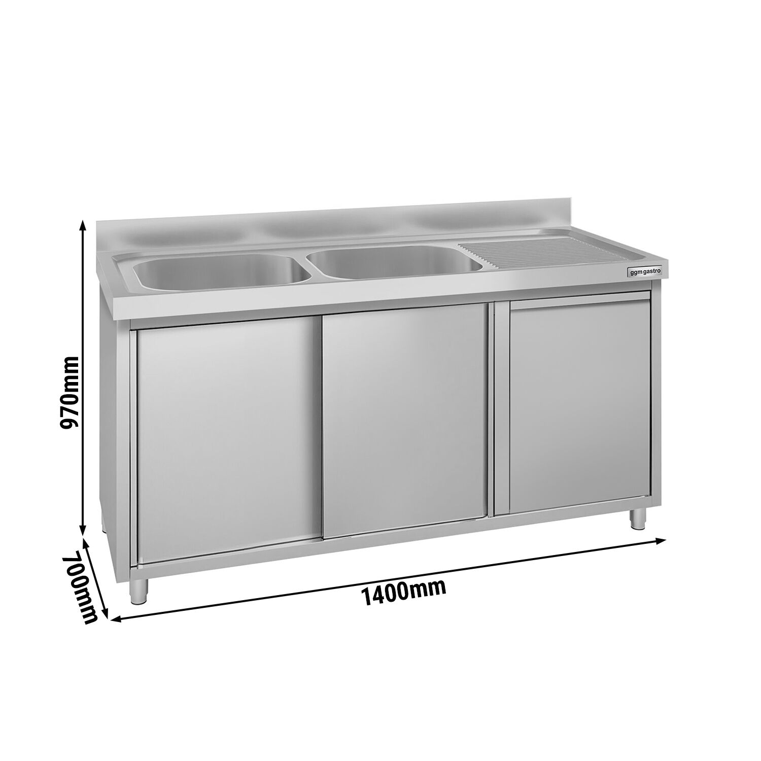 Meuble évier ECO - 1400 x 700 mm - avec poubelle & 2 bacs à gauche