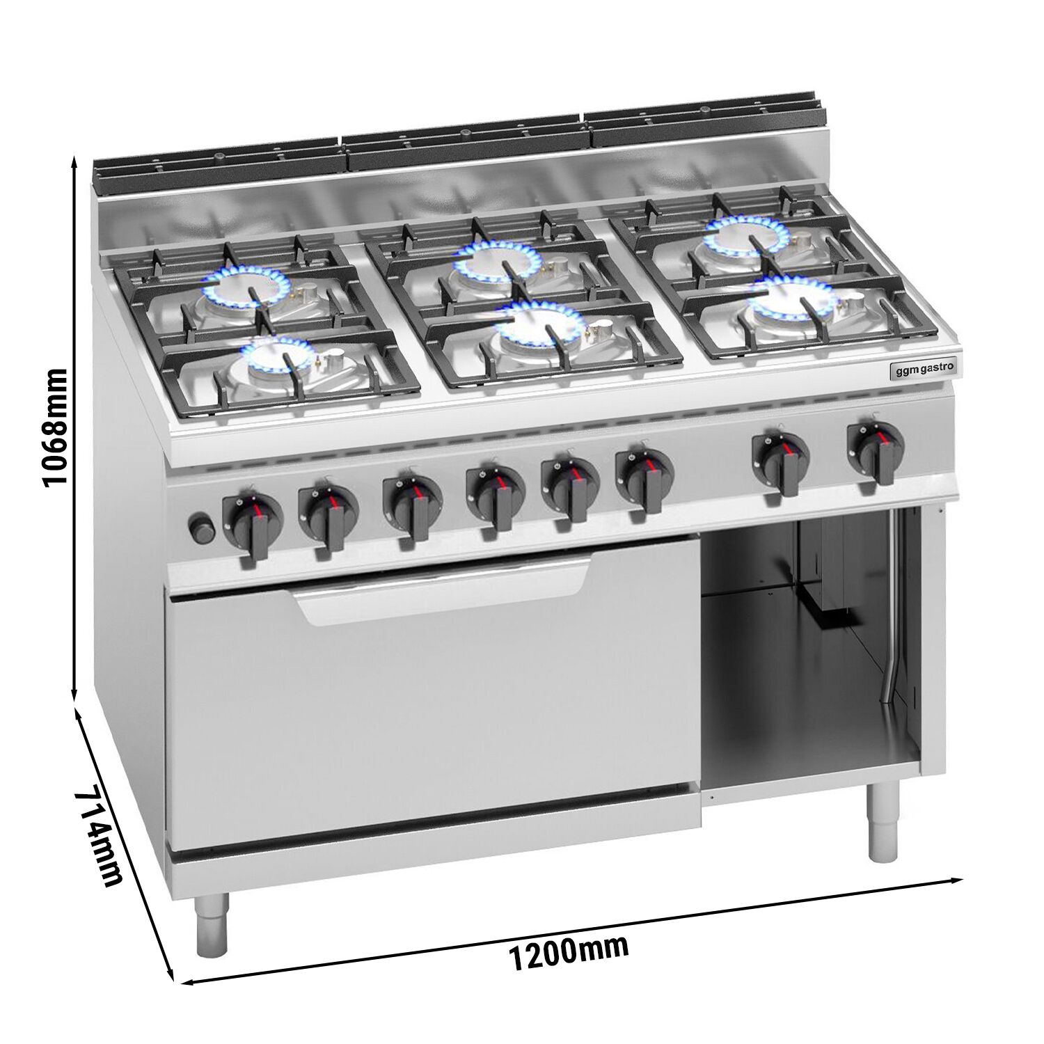 Fourneau à gaz – 33,5 kW – 6 brûleurs – avec four à gaz – 7,8 kW