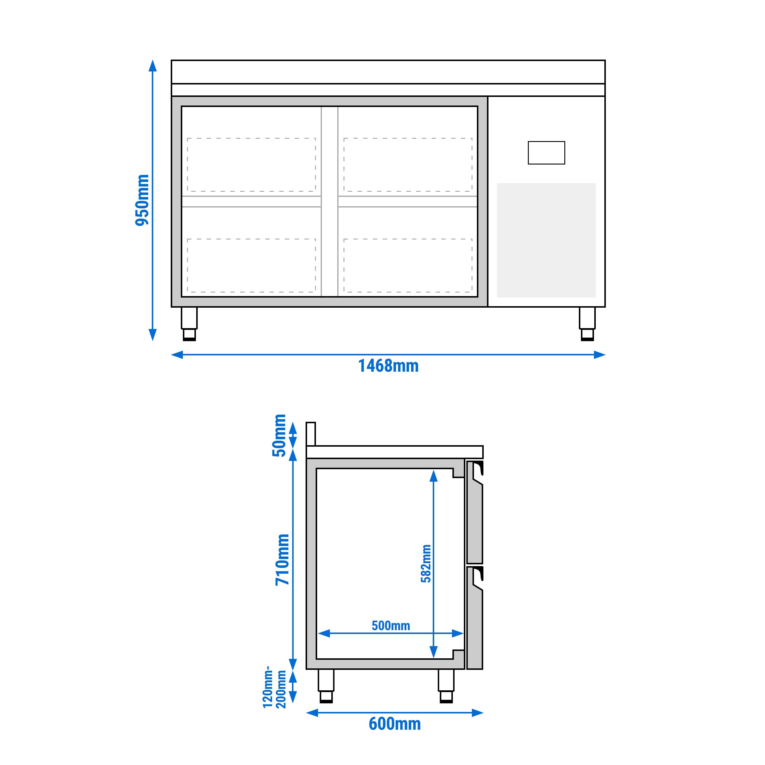 Table réfrigérée Premium PLUS - 1468 x 600 mm - avec 4 tiroirs - avec dosseret