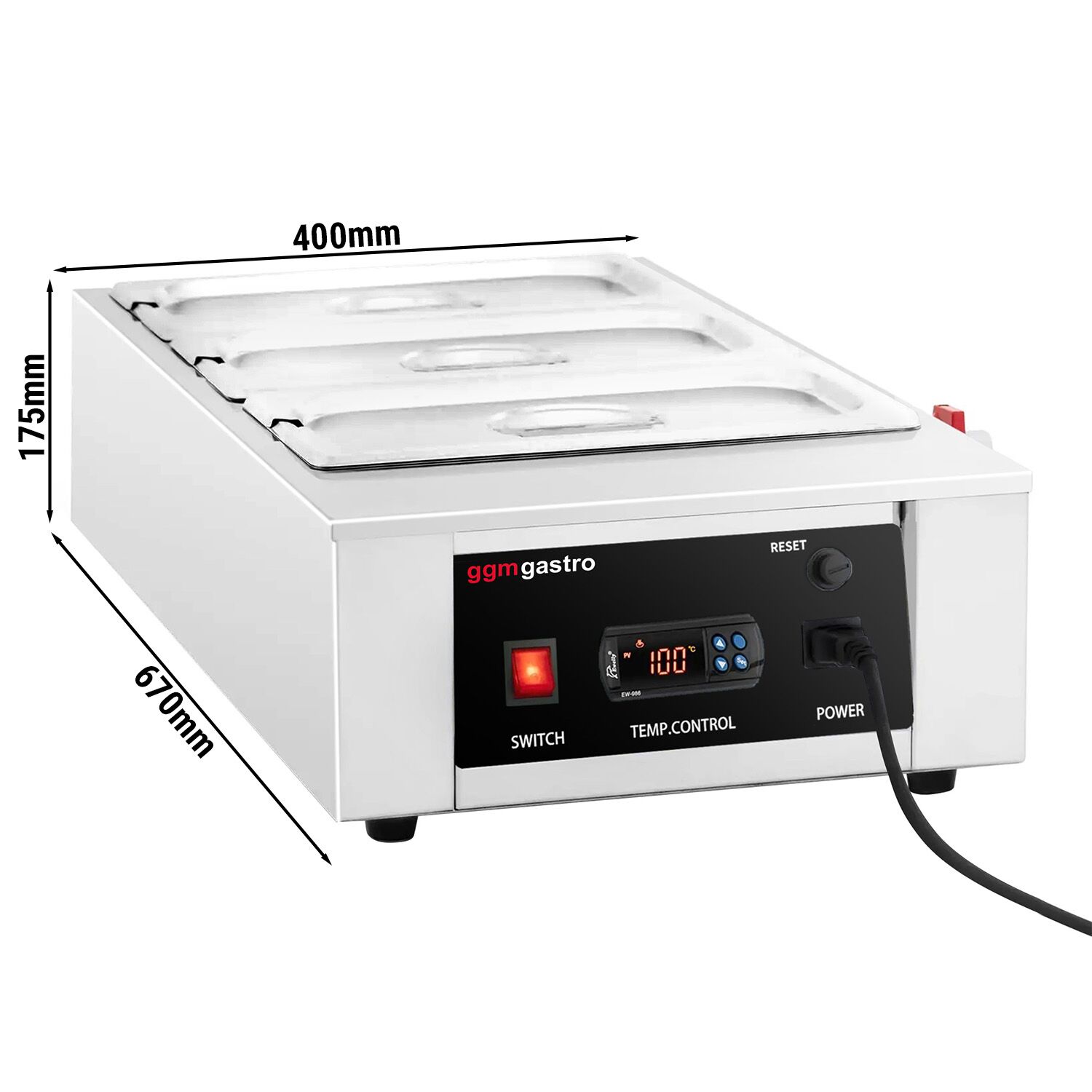 Fondoir à chocolat - 3x GN 1/3 - 1,5kW - incl. 3 couvercles et 3 bacs GN 1/3