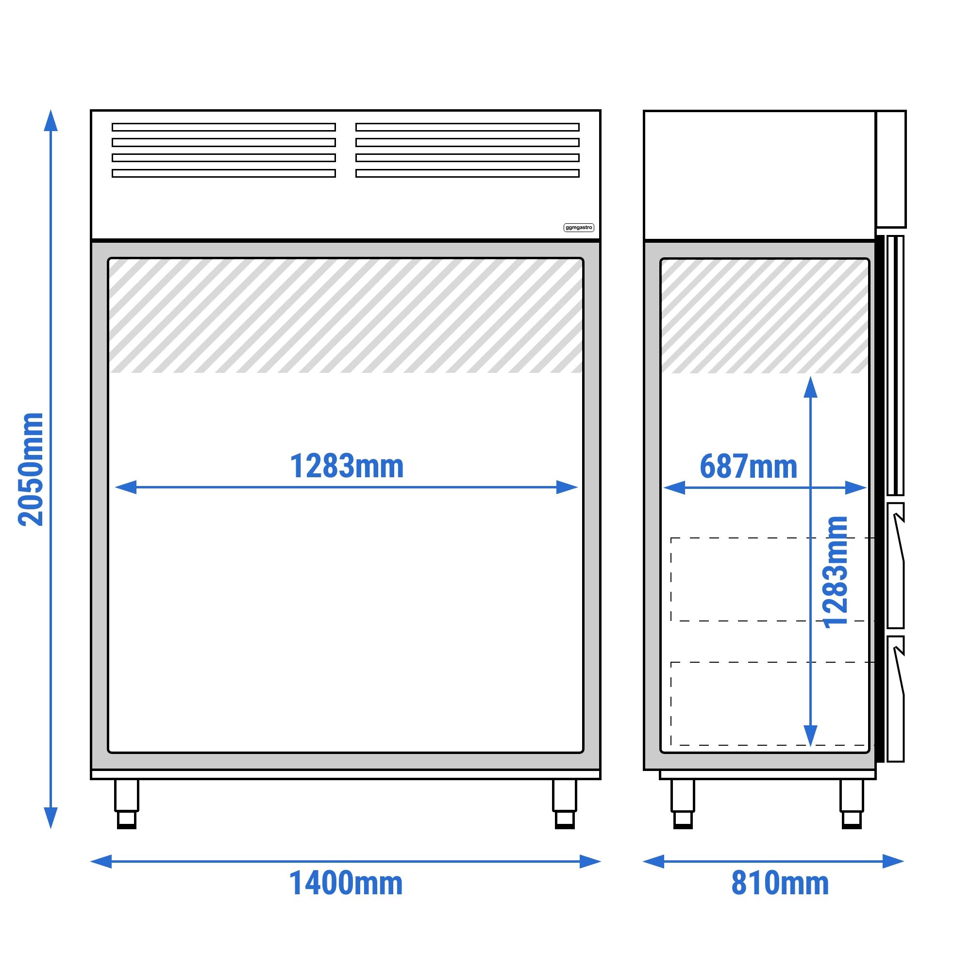 Armoire réfrigérée positive en acier inoxydable PREMIUM - GN 2/1 - 1400 L - avec 2 portes vitrées & 6 glissières & 6 grilles GN 2/1