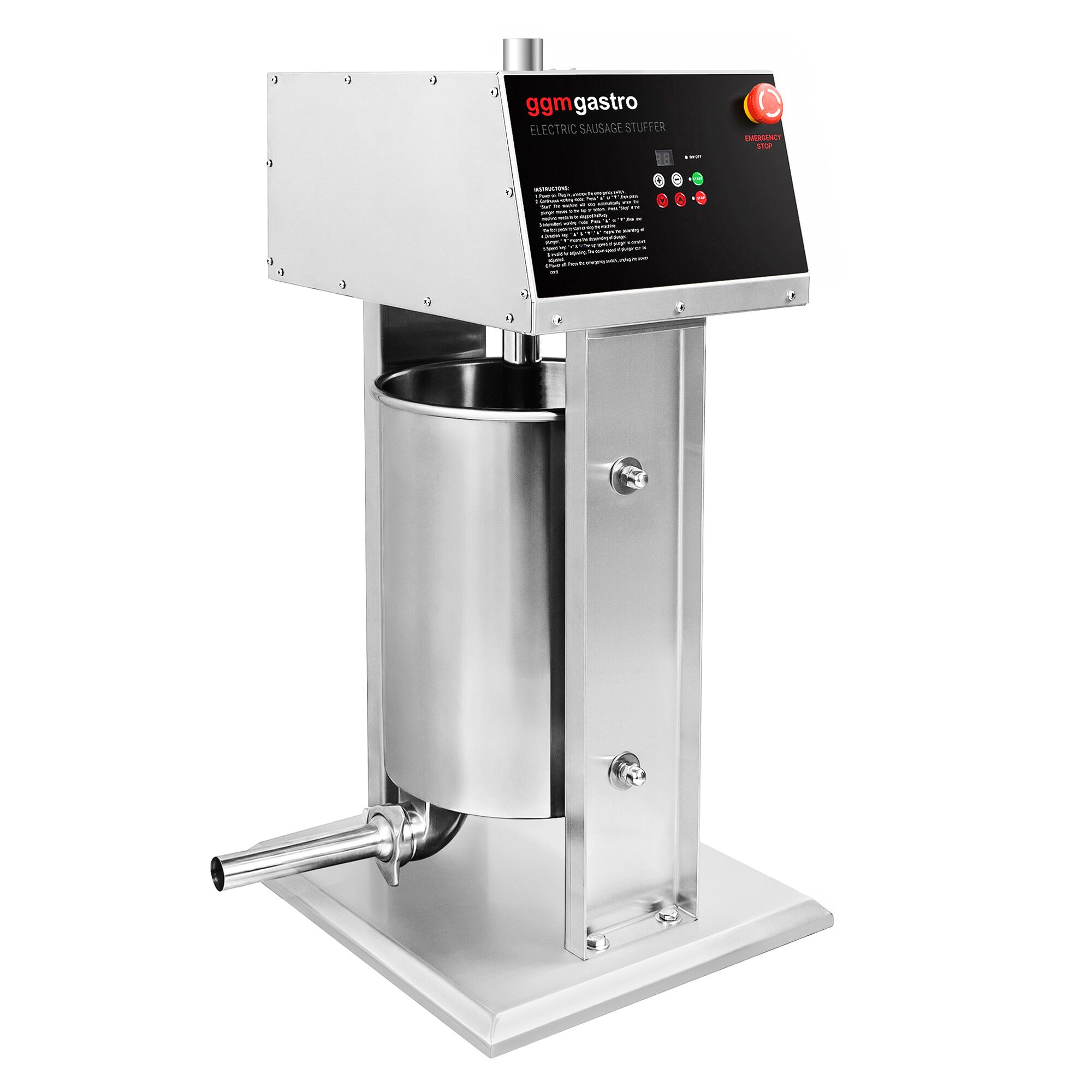 Poussoir à saucisses Électrique & Machine à churros - 25 Litres - 180 Watts - inox - incl. 4 Embouts à saucisses & 3 Embouts à churros