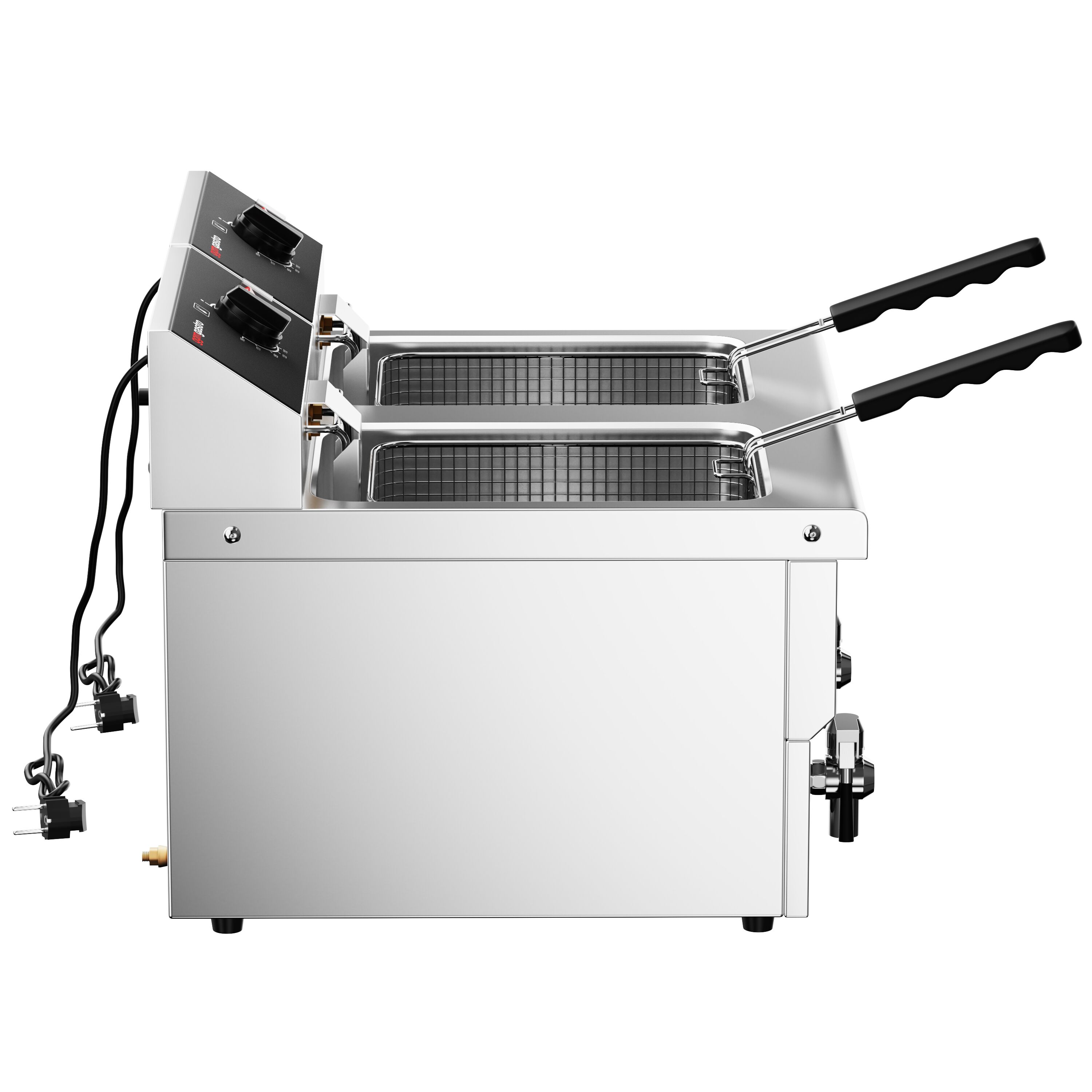 Friteuse électrique double – 8+8 litres – 6,5 kW – avec robinet de vidange