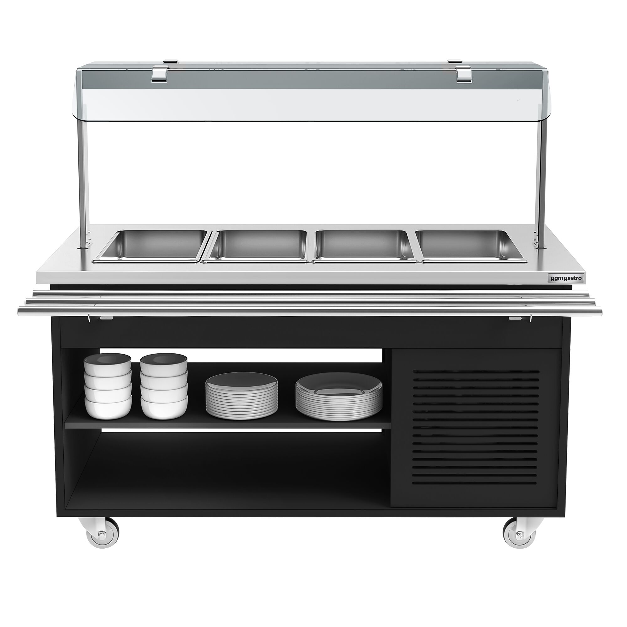 Buffet réfrigéré DANZIG - 1600mm - 4 bacs GN 1/1 - avec Glissière pour plateaux - Noir