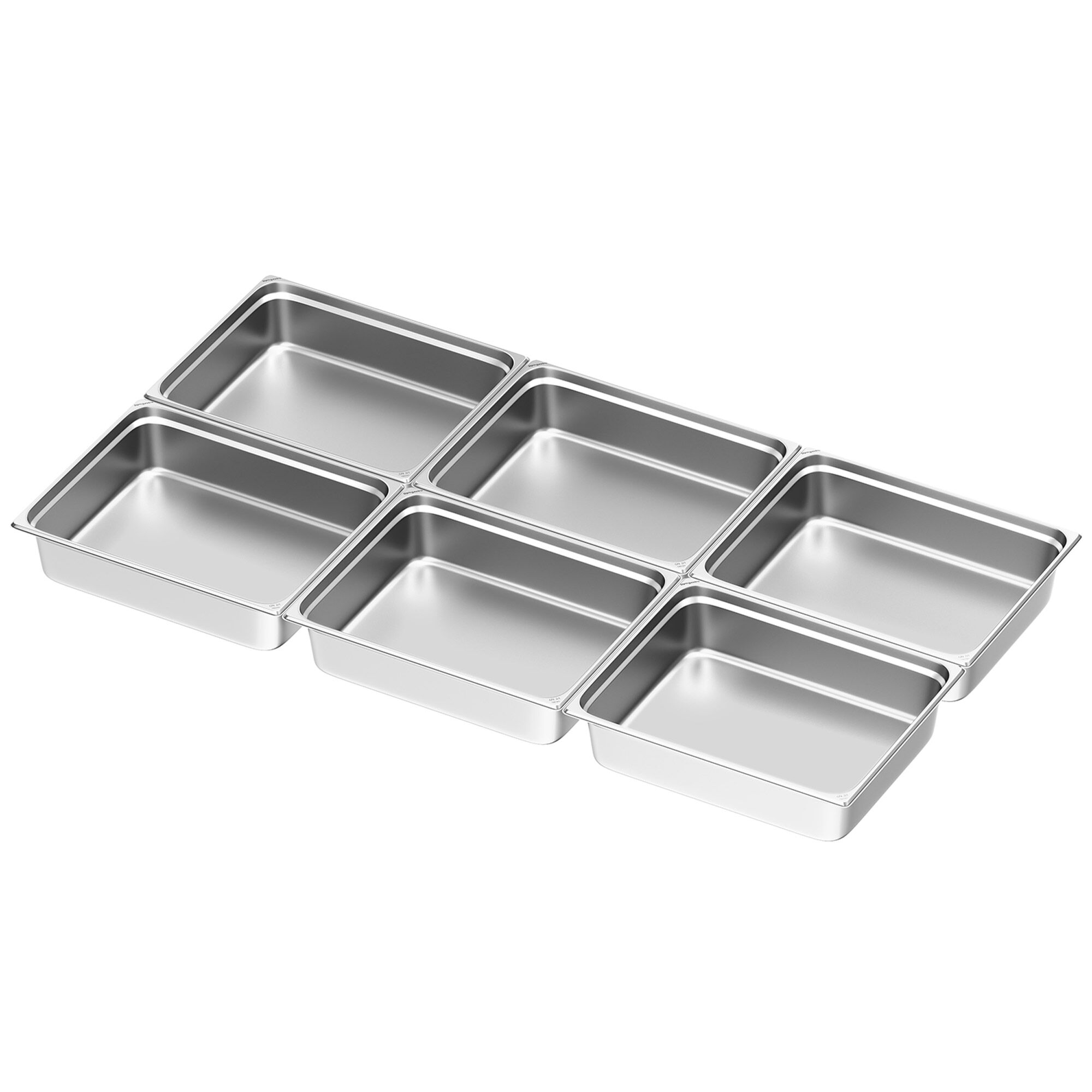 (6 pièces) Récipients en acier inoxydable GN 2/1 - Hauteur : 150mm