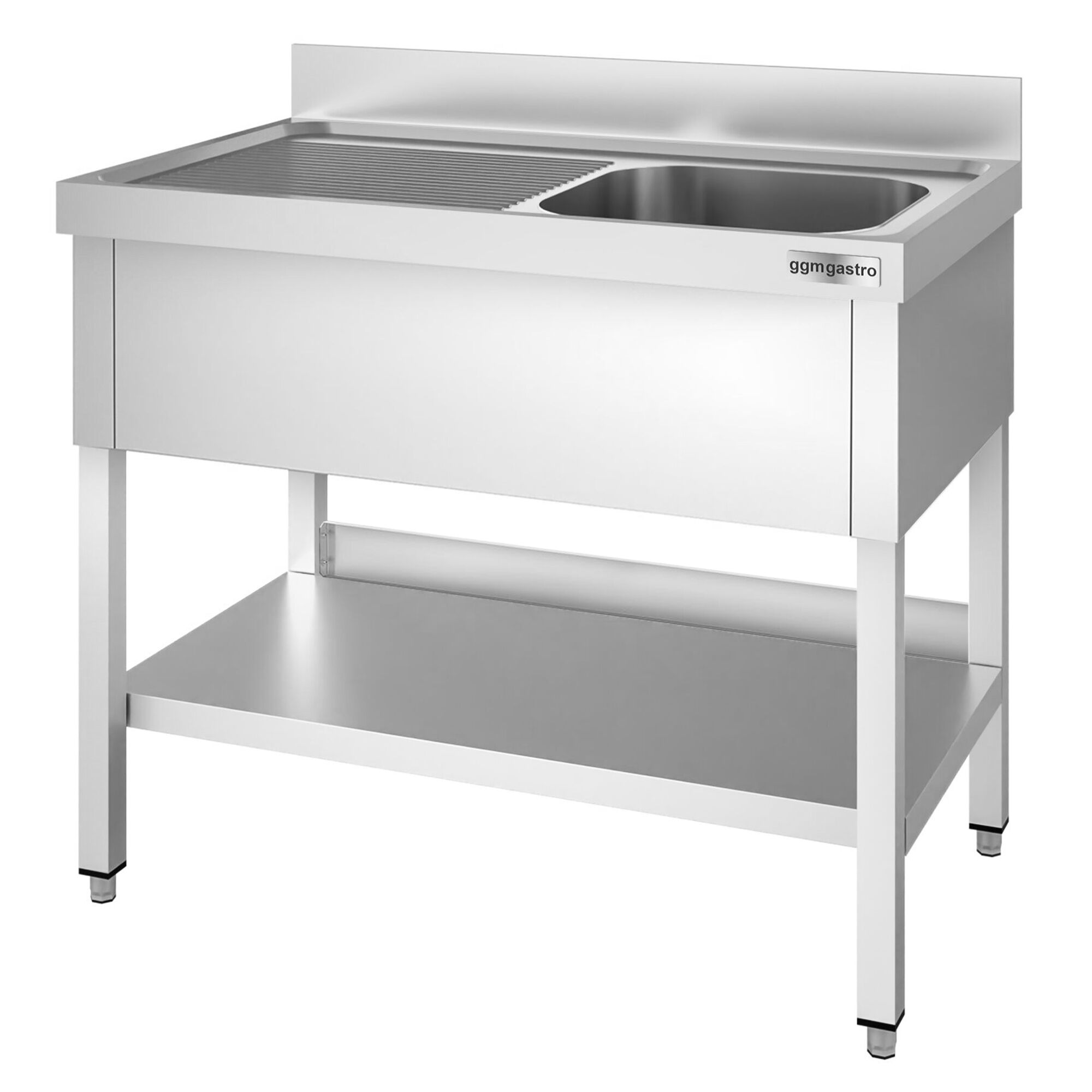 Plonge en inox PREMIUM - 1000x600mm - avec étagère basse - 1 bac à droite