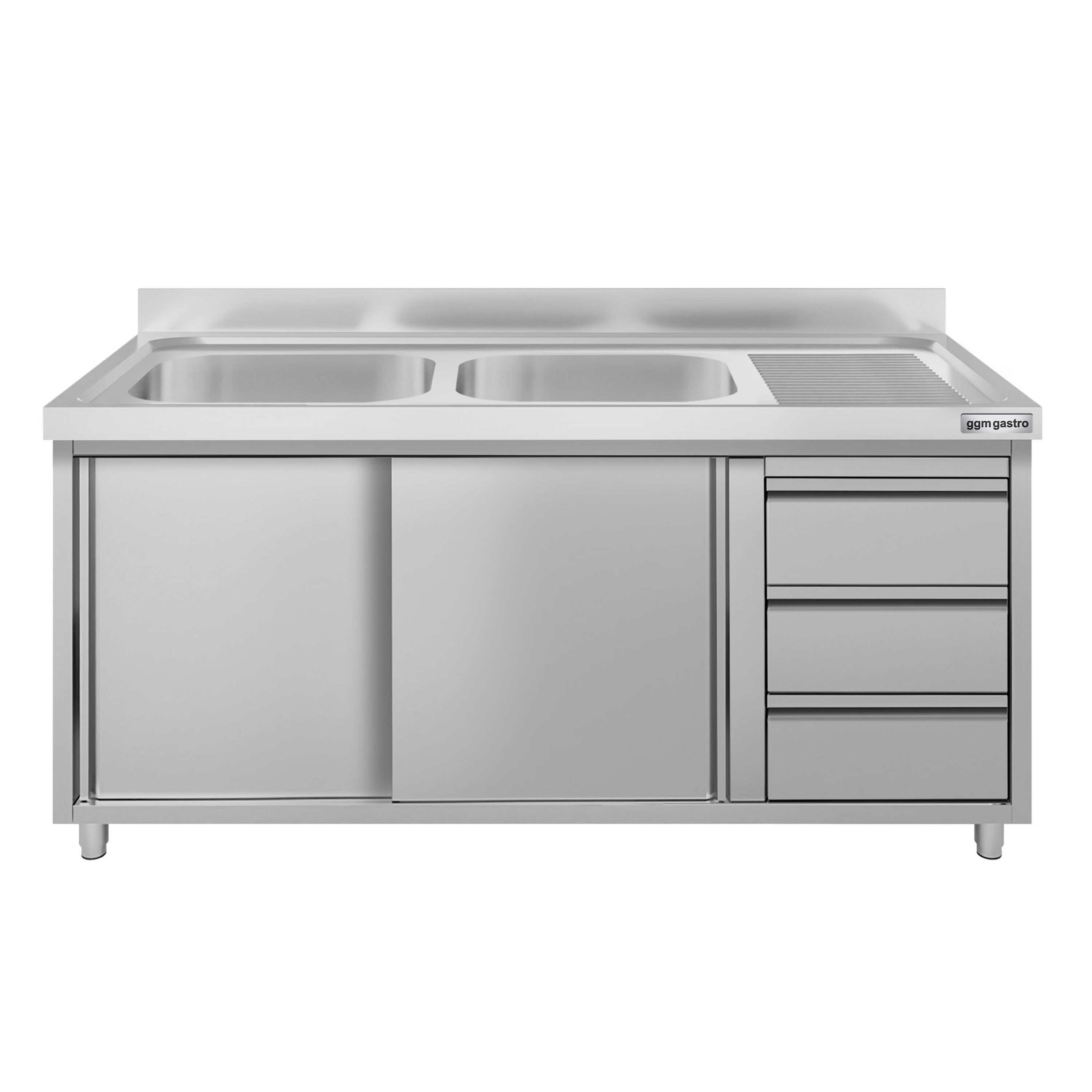 Meuble évier ECO - 1400 x 600 mm - avec 3 tiroirs & 2 bacs à gauche