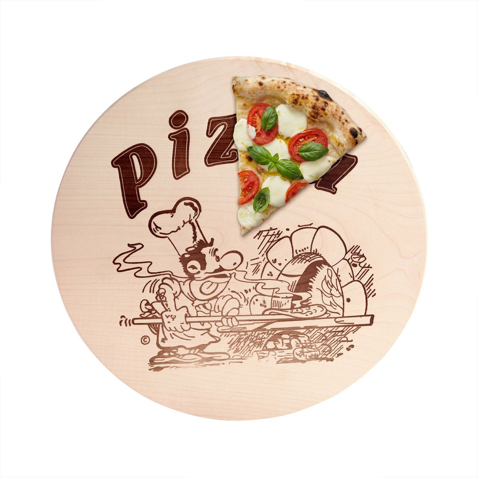 Assiette à Pizza en Bois d'Érable - Ø 300 mm - avec Motif Brûlé