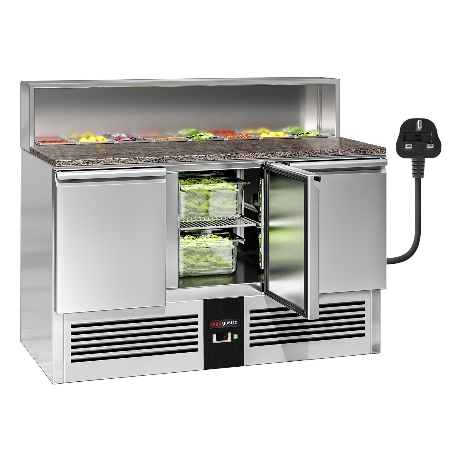 Saladette PREMIUM - 1368mm - Edelstahlaufsatz für 8x GN 1/6 - 3 Türen - Für UK