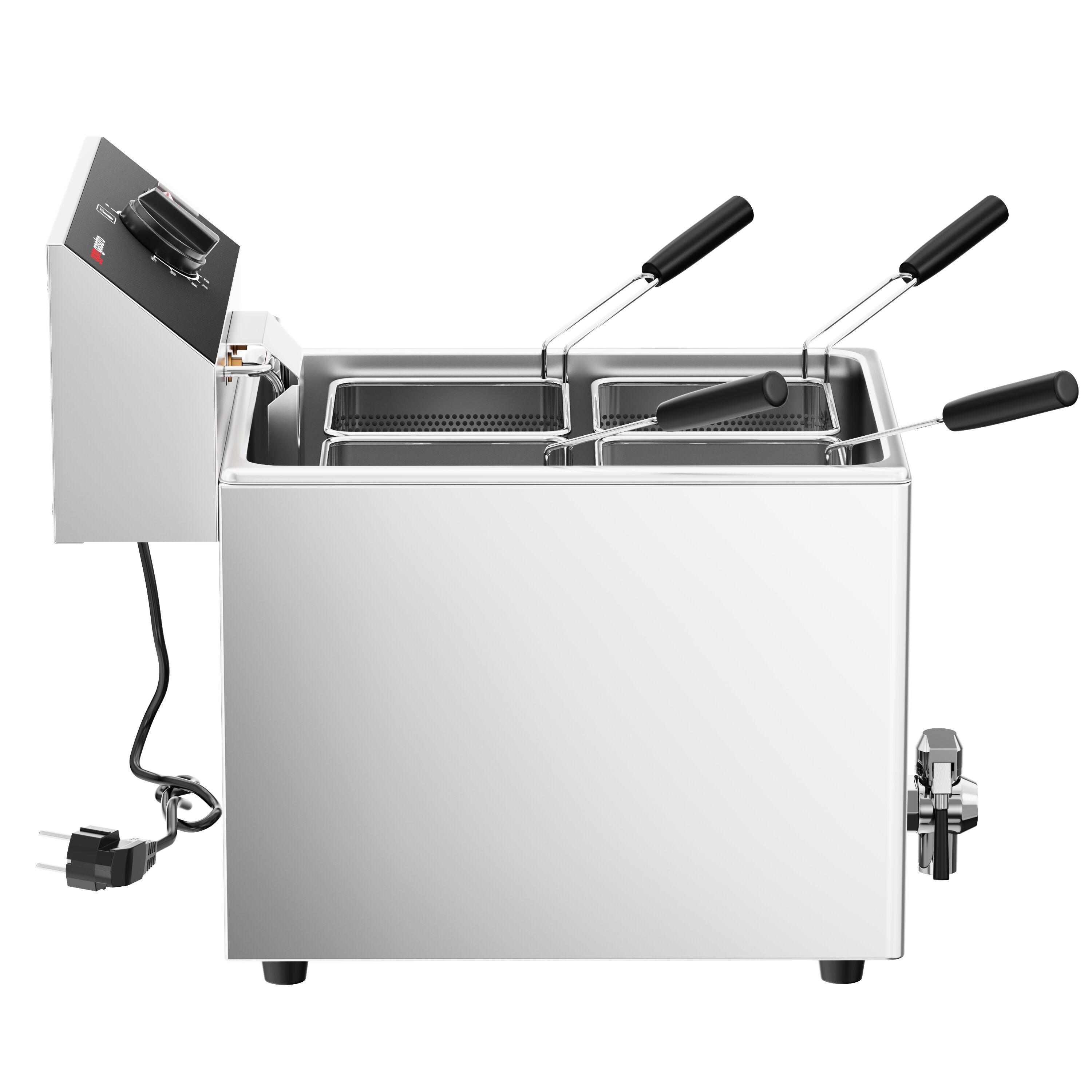 Cuiseur à pâtes électrique – 8 L – 3,25 kW – avec robinet de vidange – incl. 4 paniers