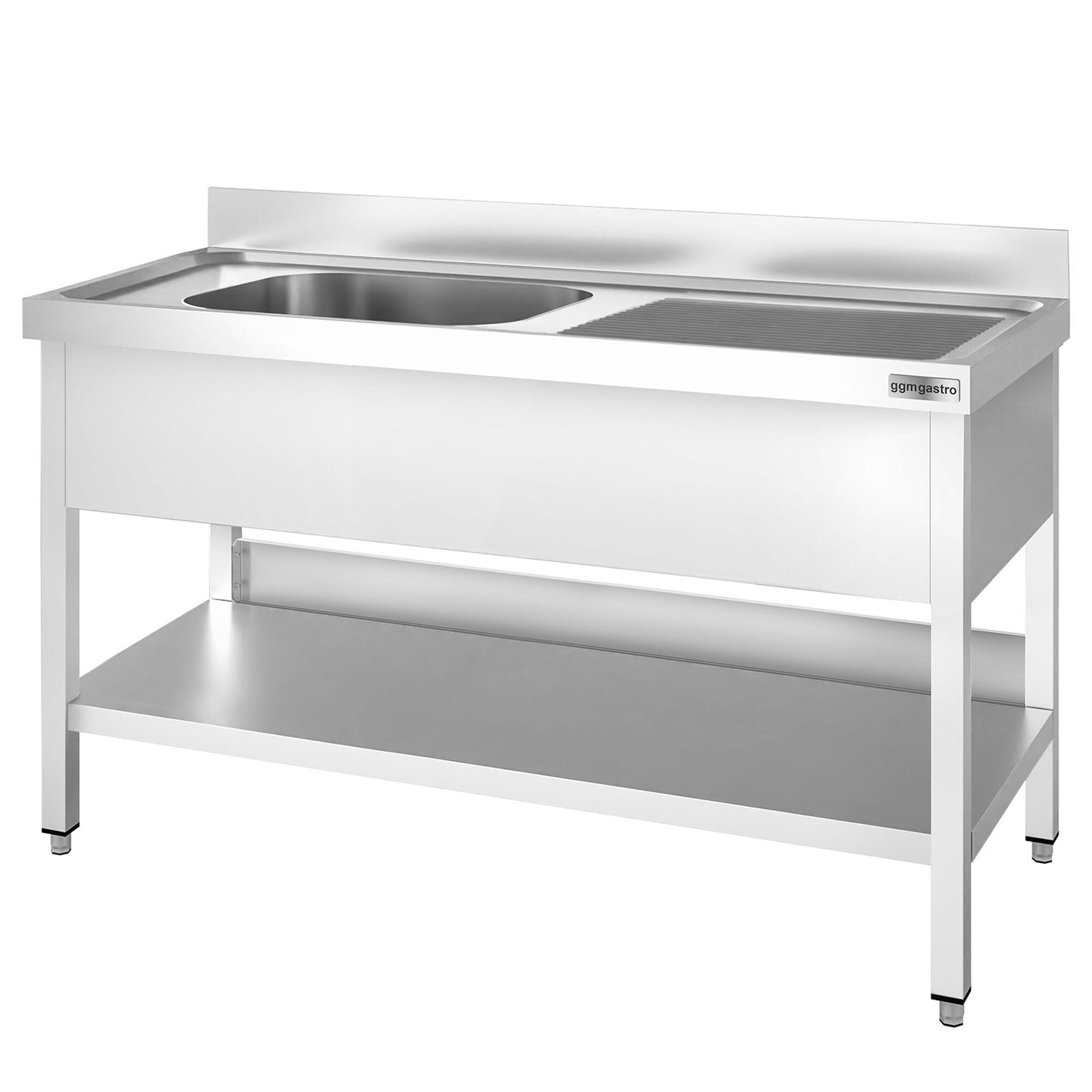 Plonge en inox PREMIUM - 1600x600mm - avec étagère basse - 1 bac à gauche